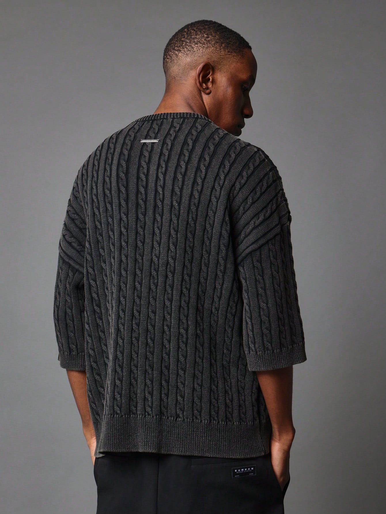 Regular Fit Washed Cable Knit Sweater