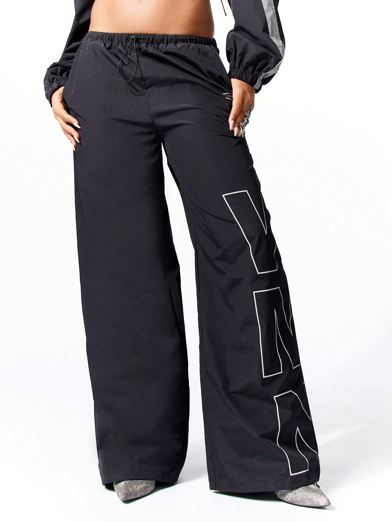 SUMWON WOMEN Nylon Wide Leg Pants With Side Print