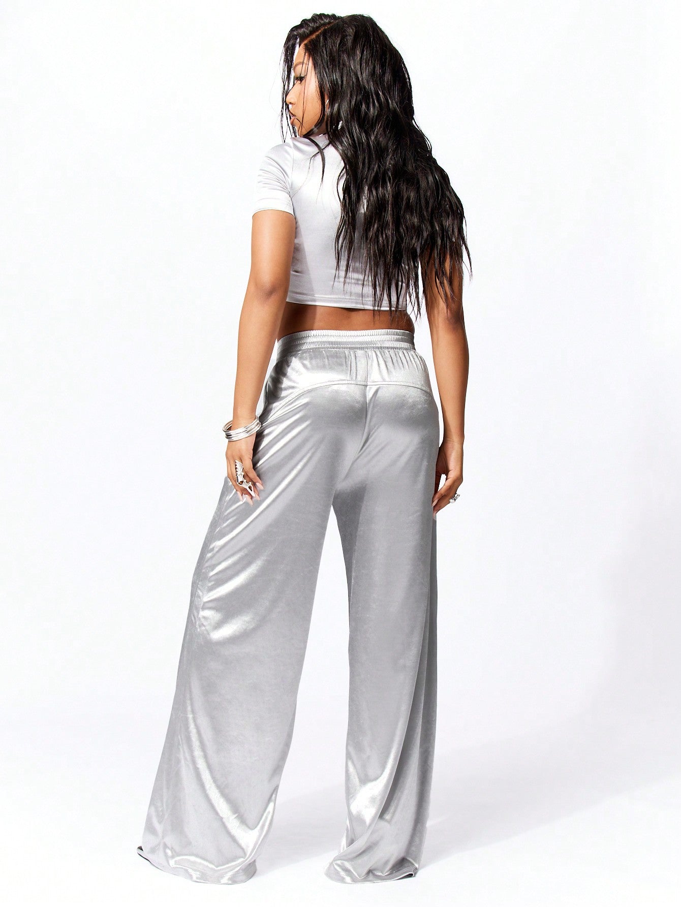 SUMWON WOMEN Metallic Wide Leg Pants