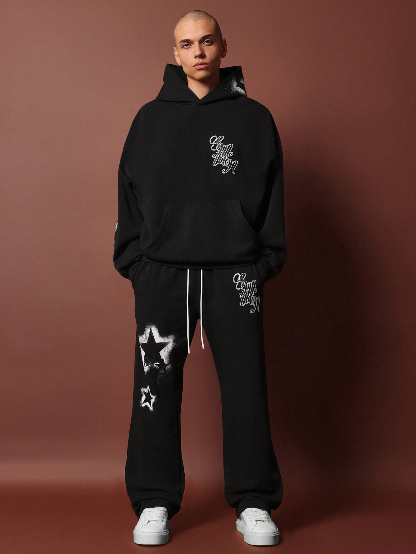 Oversized Overhead Hoodie & Wide Fit Drop Crotch Sweatpants With Graphic Print 2 Piece Set