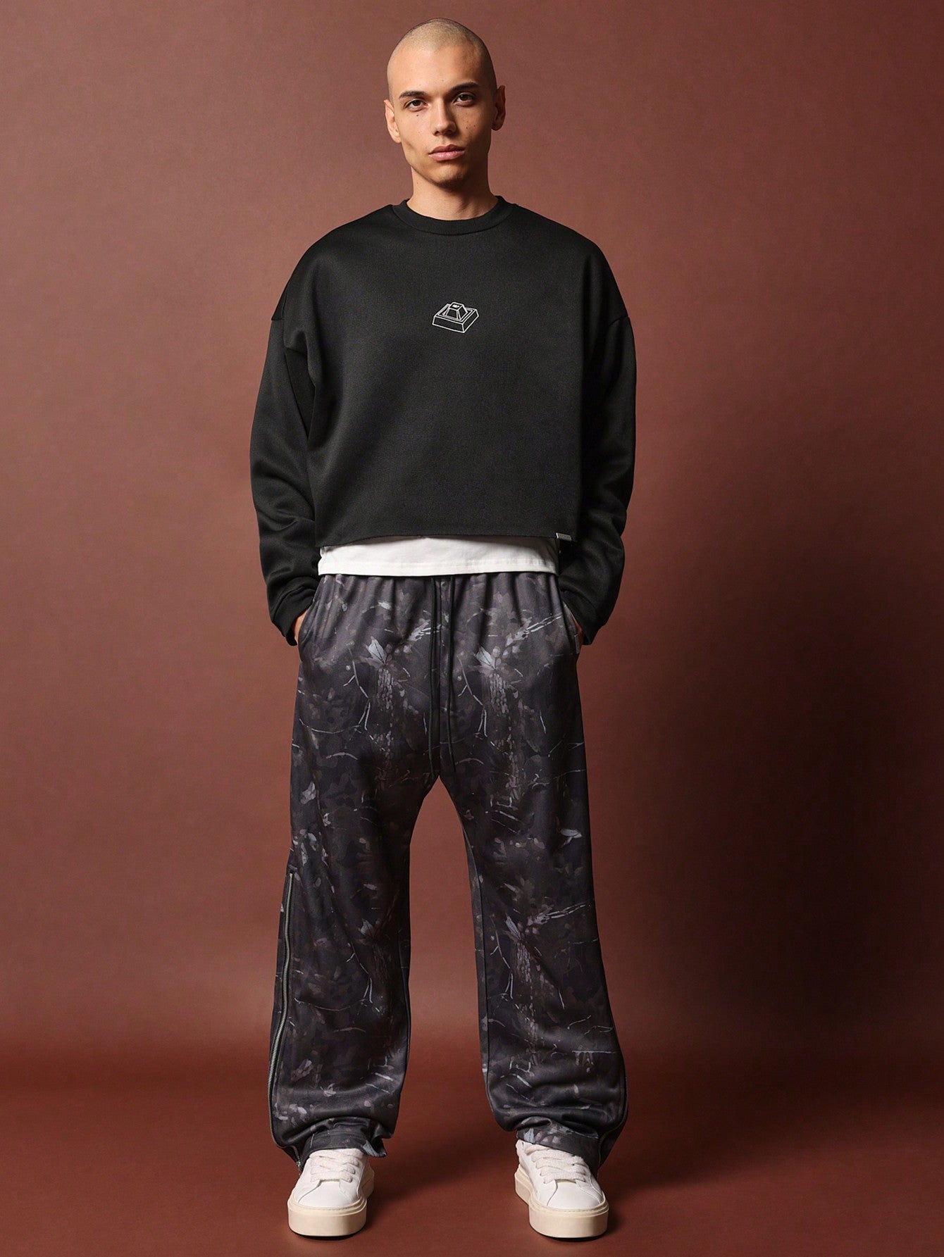 Loose Fit Drop Crotch Printed Sweatpants