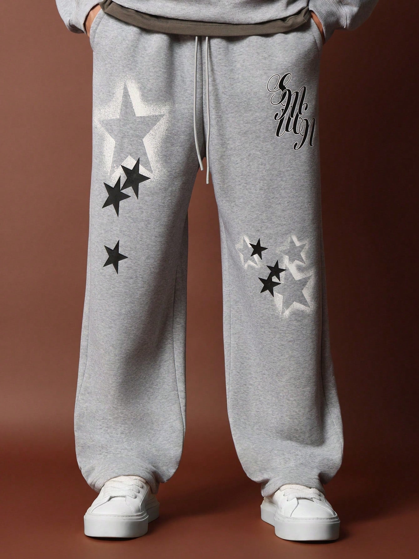 Straight Fit Drop Crotch Sweatpants With Graphic Print