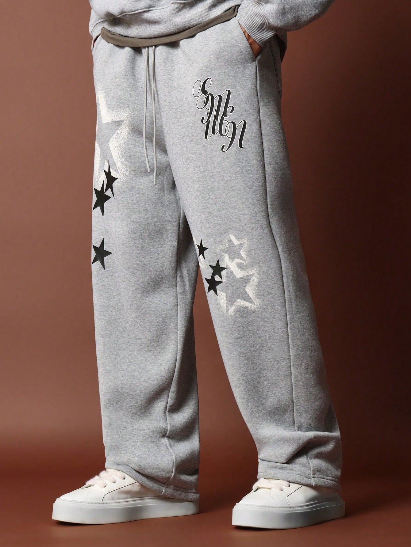 Straight Fit Drop Crotch Sweatpants With Graphic Print