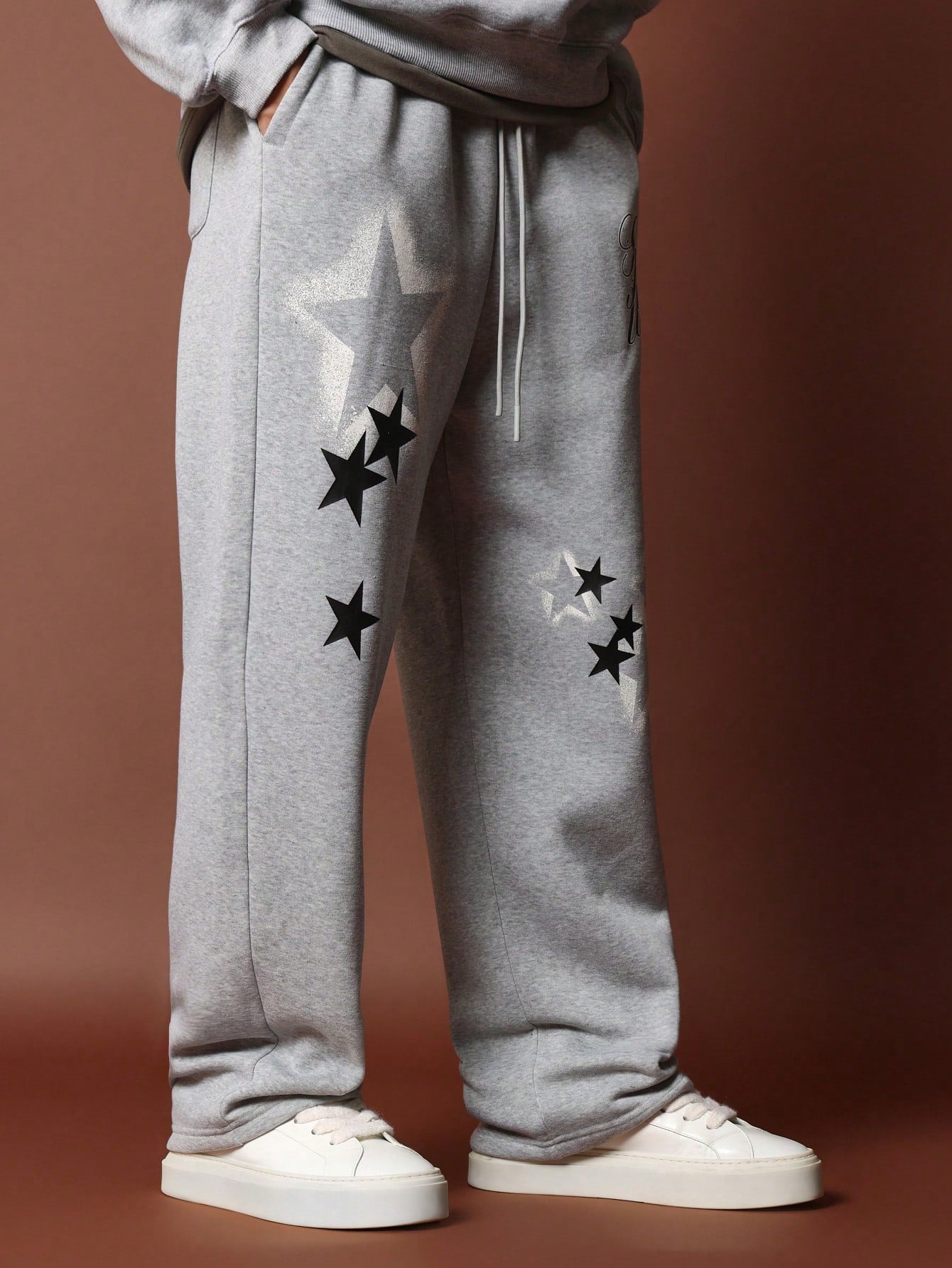 Straight Fit Drop Crotch Sweatpants With Graphic Print