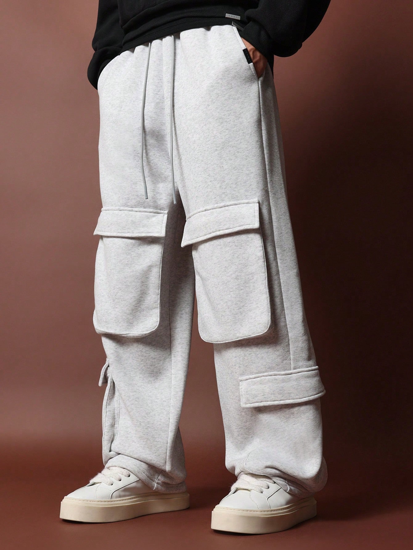 Straight Fit Drop Crotch Multi Pocket Cargo Sweatpants