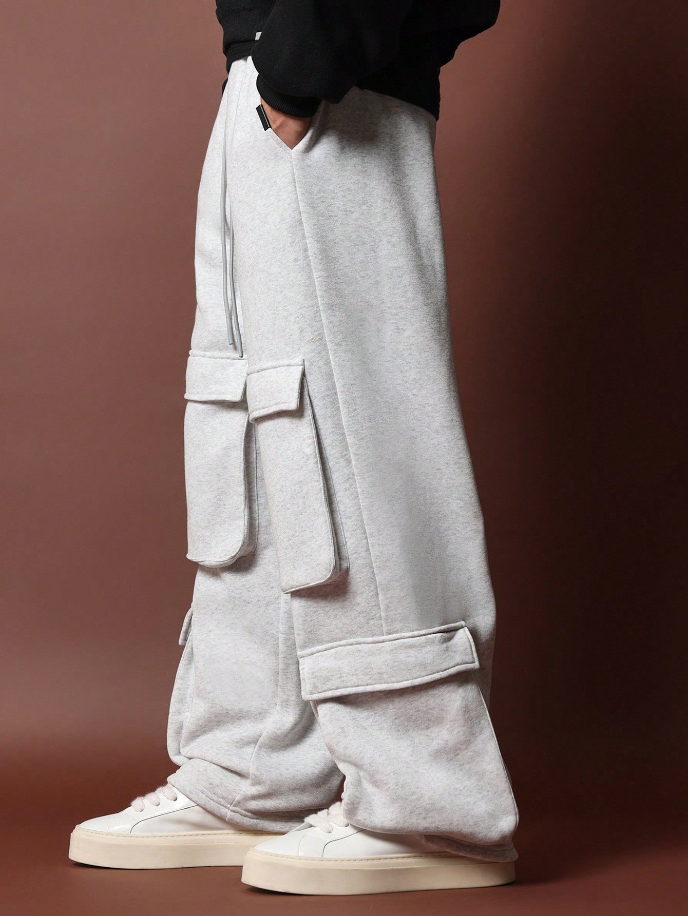 Straight Fit Drop Crotch Multi Pocket Cargo Sweatpants