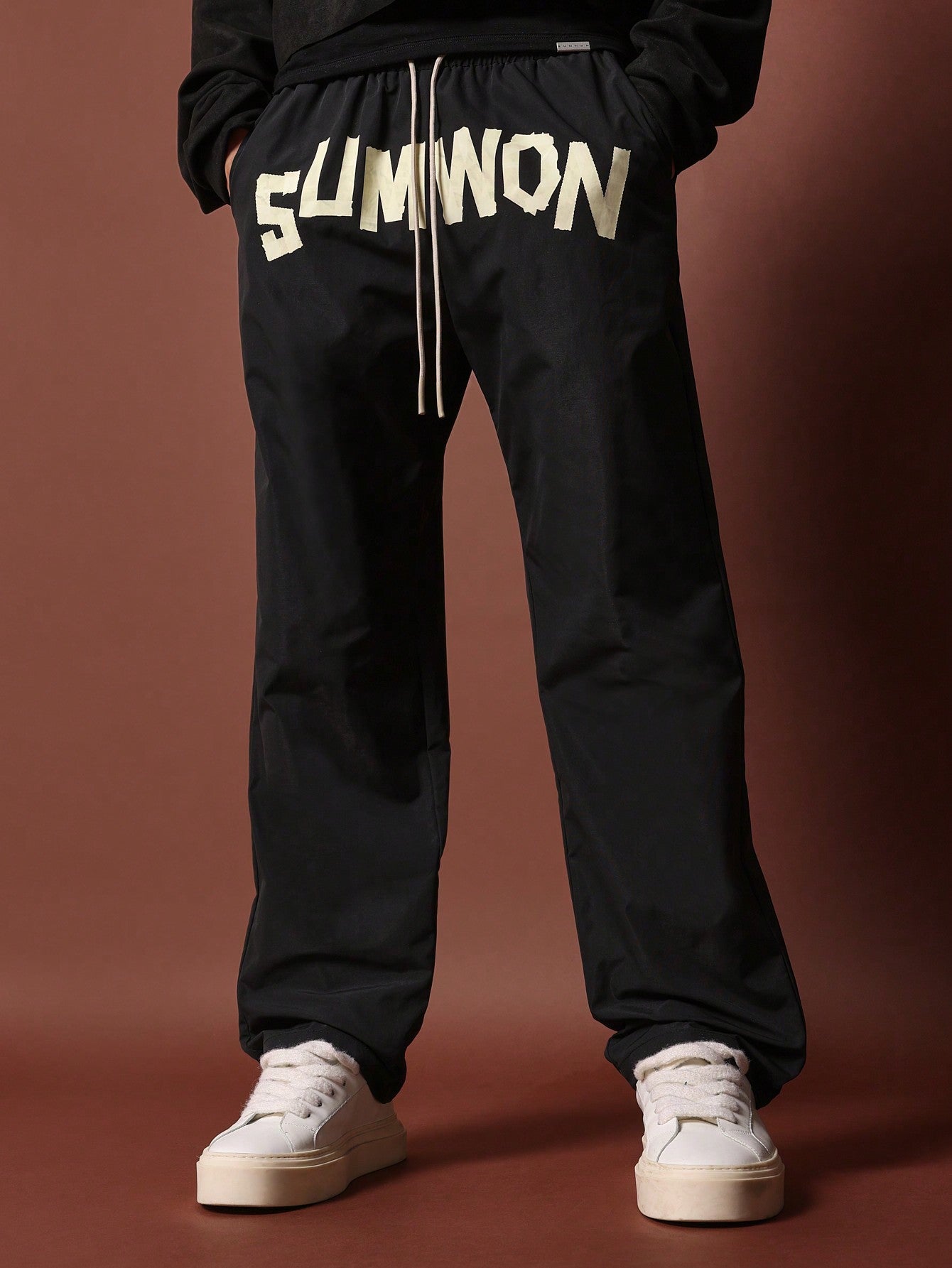 Straight Fit Nylon Pant With Front Print