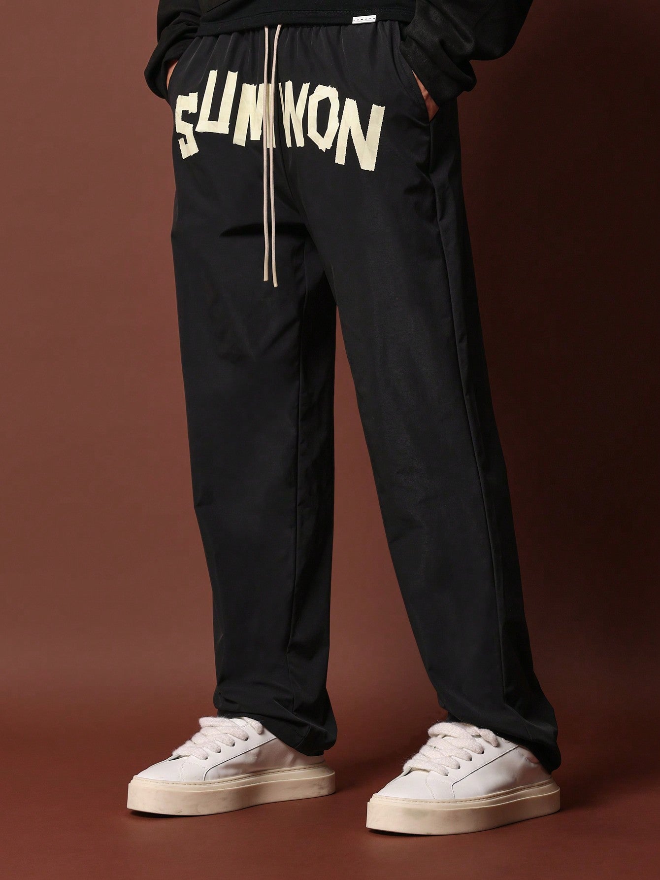 Straight Fit Nylon Pant With Front Print