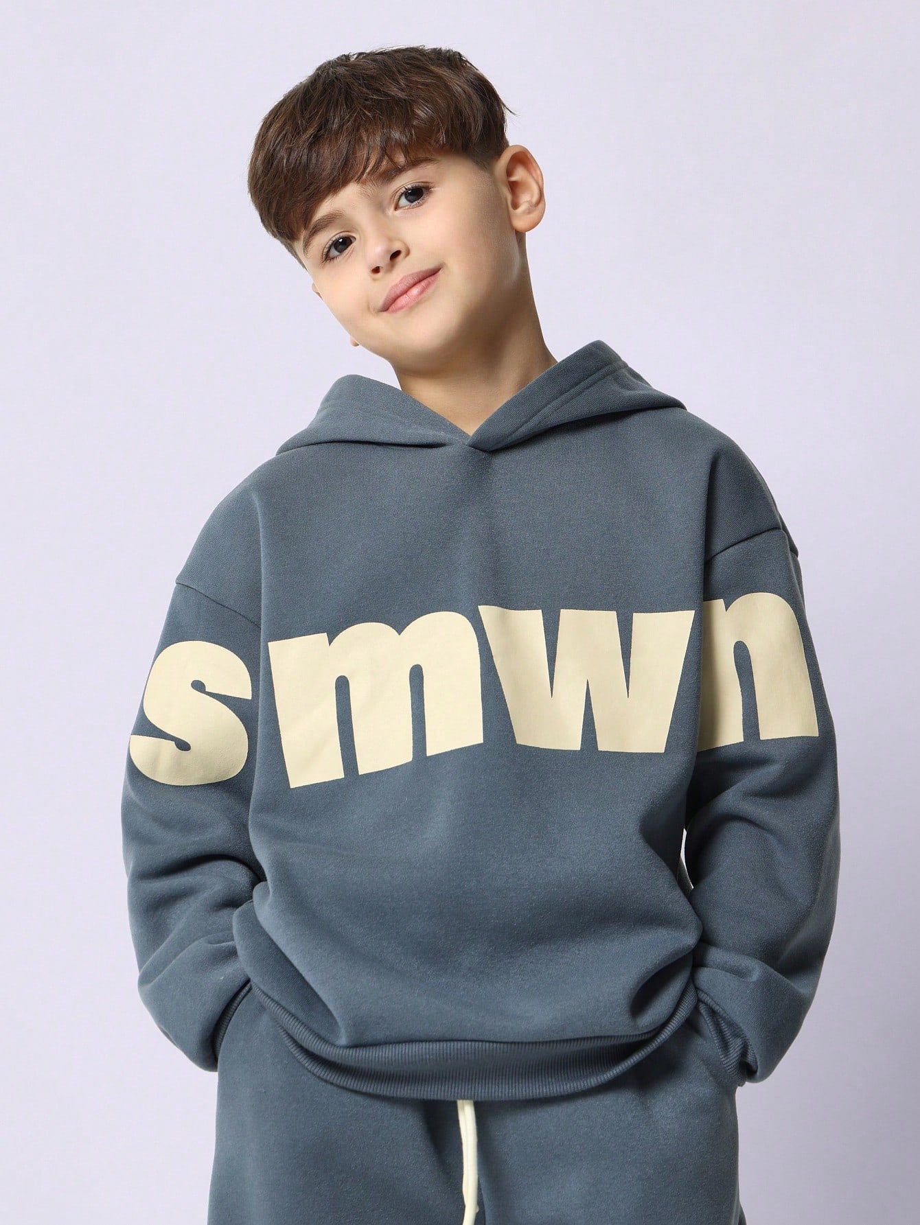 Tween Boys Comfy Blue Overhead Hoodie & Straight Fit Sweatpants With Graphic Print 2 Piece Set