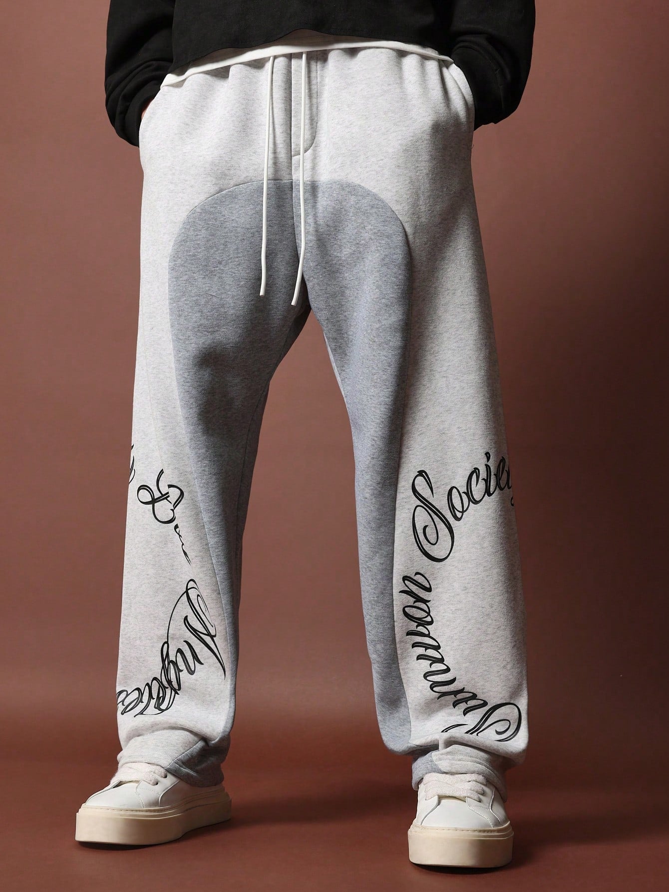 Straight Fit Drop Crotch Contrast Colour Swirl Sweatpants With Graphic Print