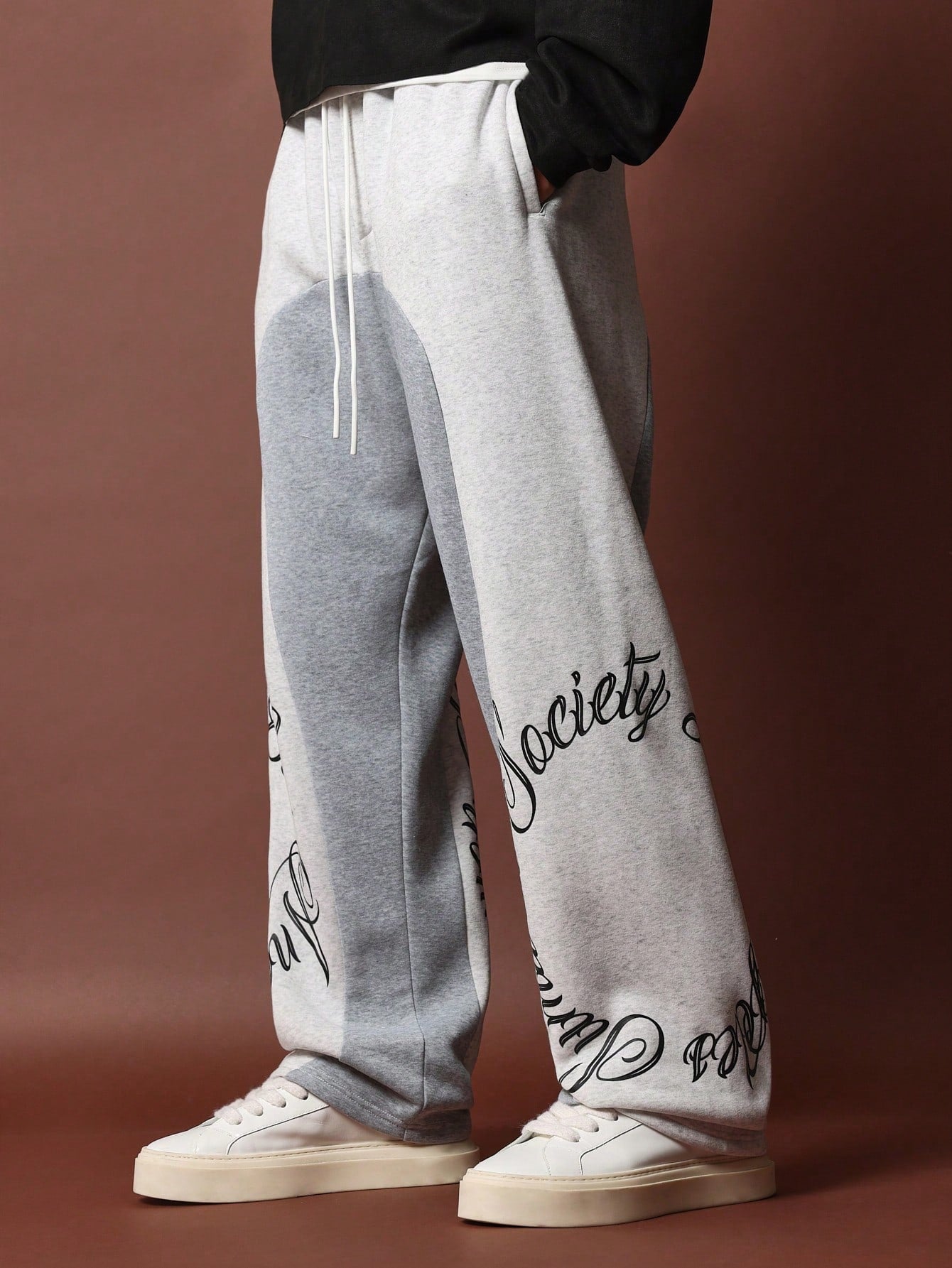 Straight Fit Drop Crotch Contrast Colour Swirl Sweatpants With Graphic Print