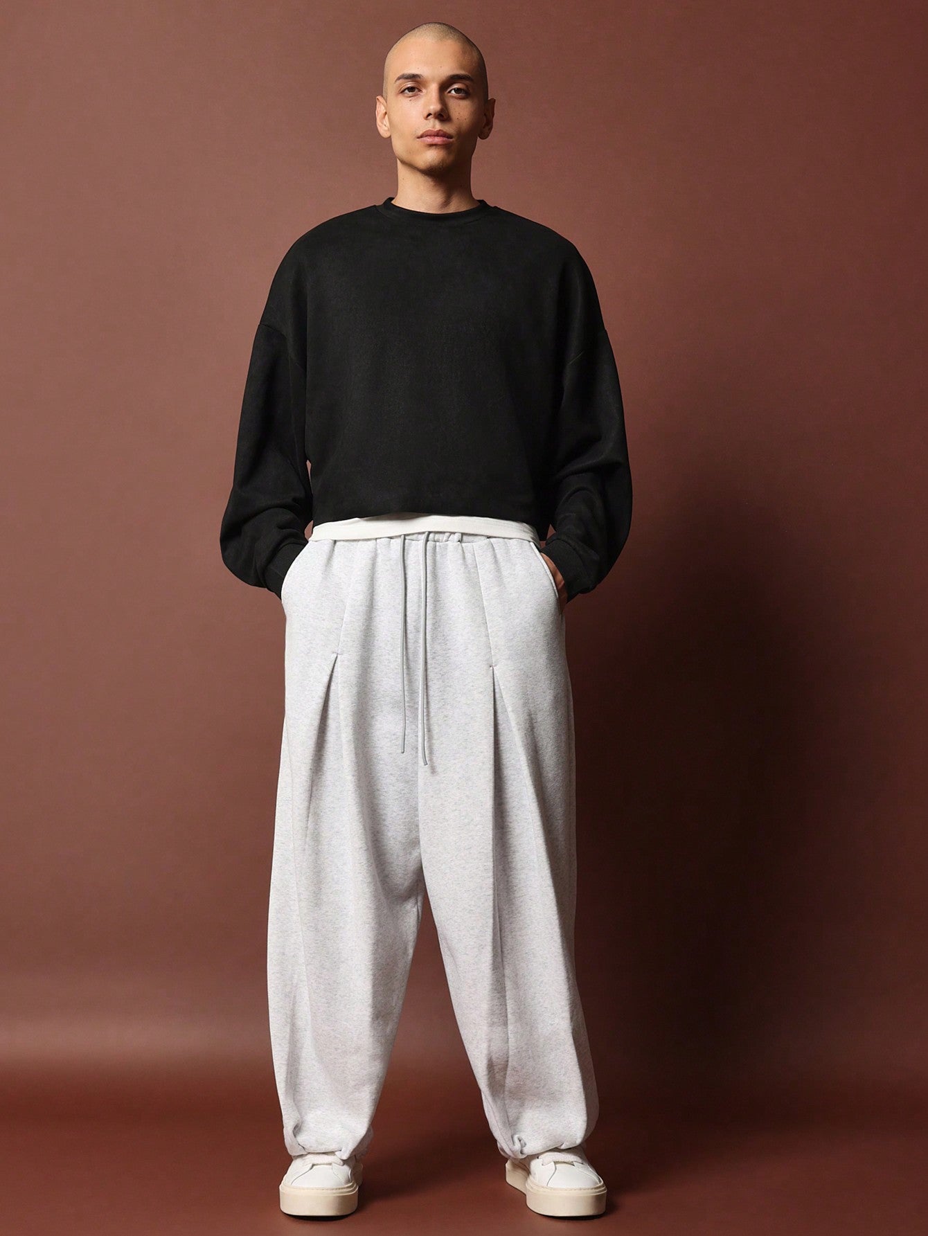 Loose Fit Sweatpants With Pleat Detail