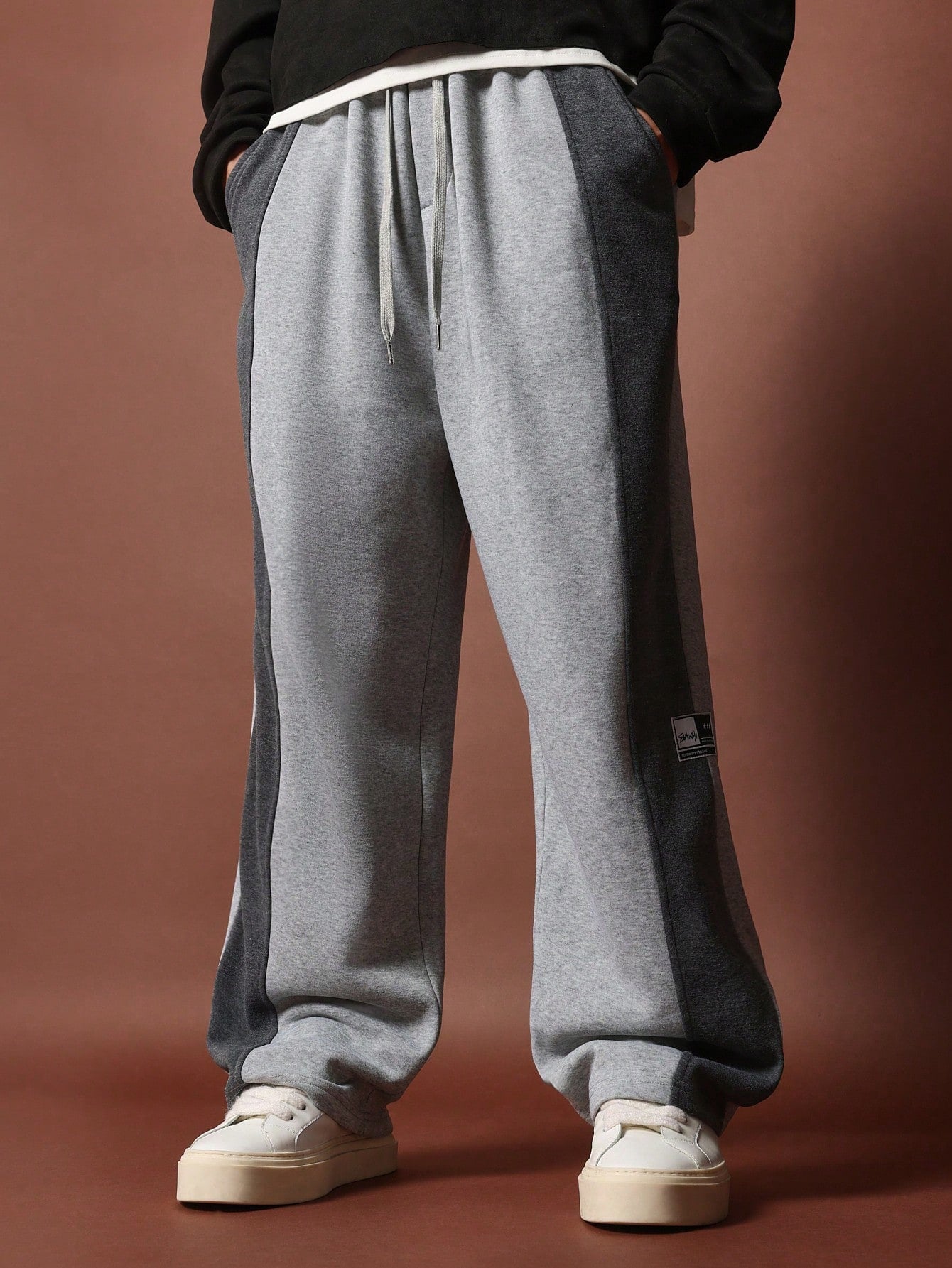 Straight Fit Curved Contrast Side Panel Sweatpants