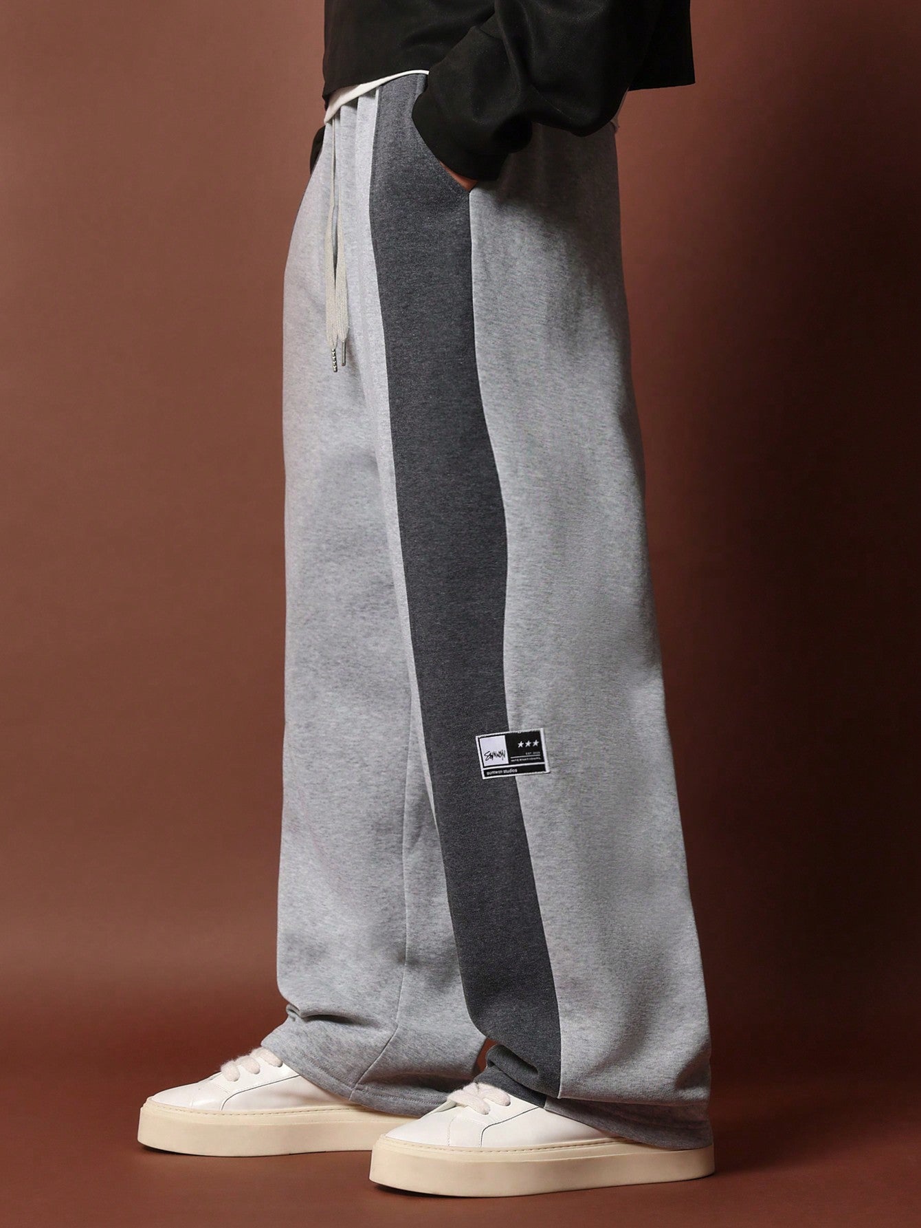 Straight Fit Curved Contrast Side Panel Sweatpants