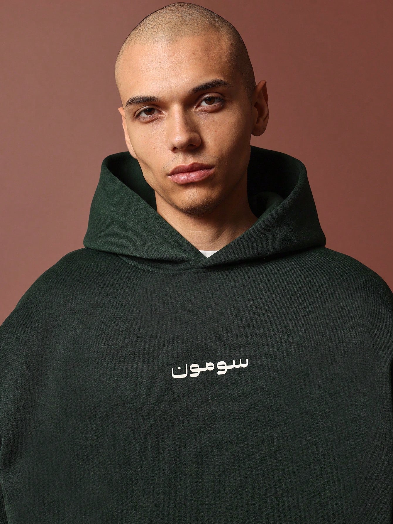 Regular Fit Overhead Hoodie With Arabic Graphic Print