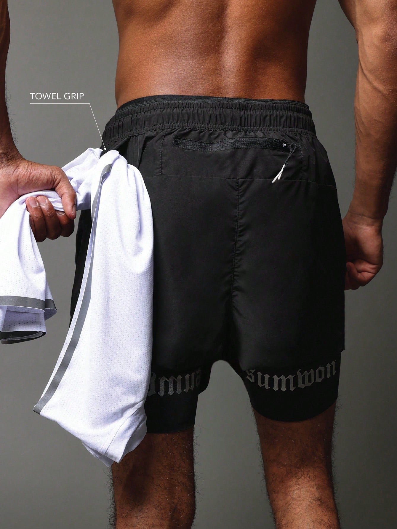 Activewear Premium Breathable Short With Cycling Layer, Dual Waistband, Reflective Print, Towel Grip & Back Utility Pocket