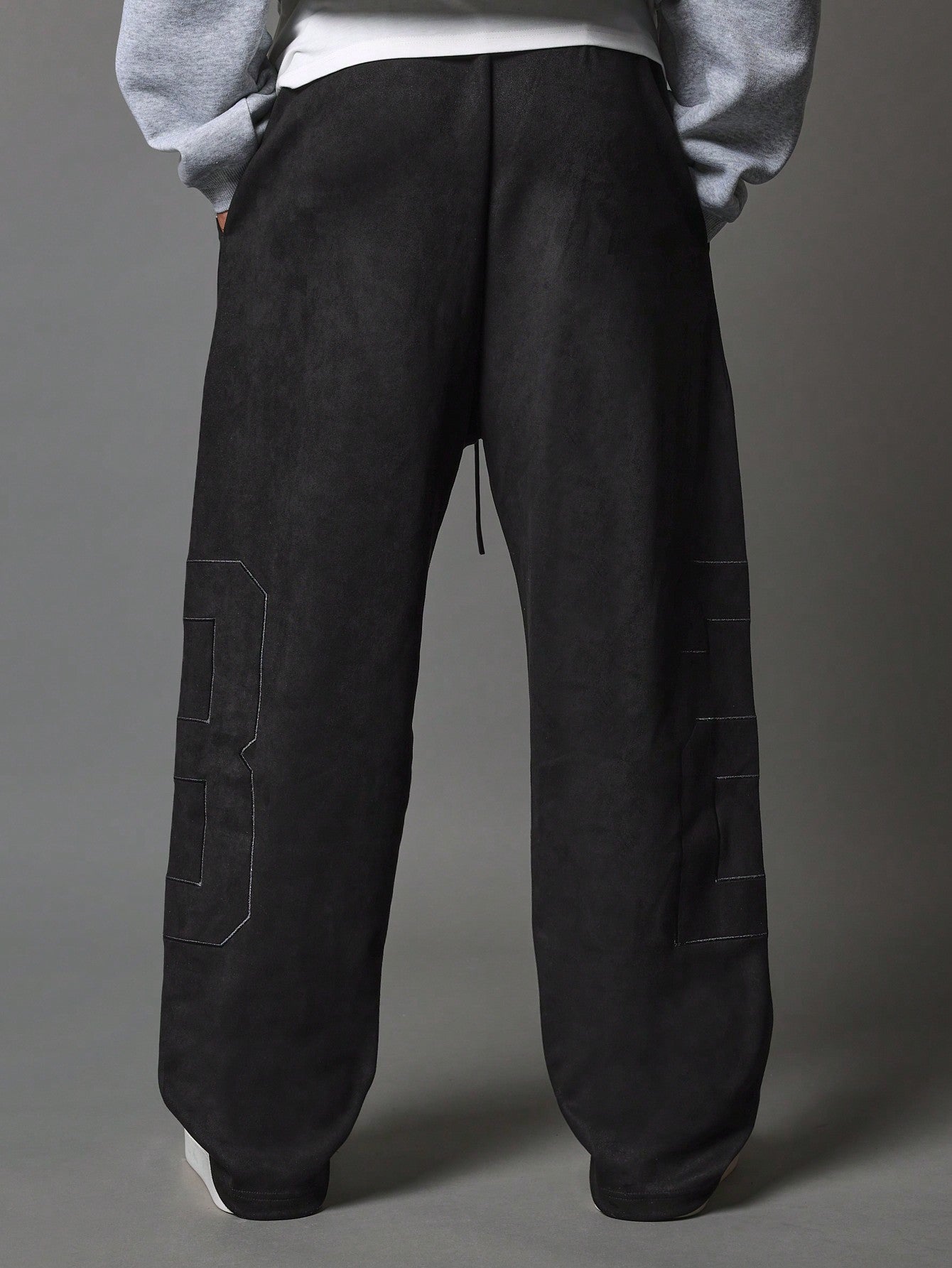 Suedette Loose Drop Crotch Sweatpants With Tonal Number