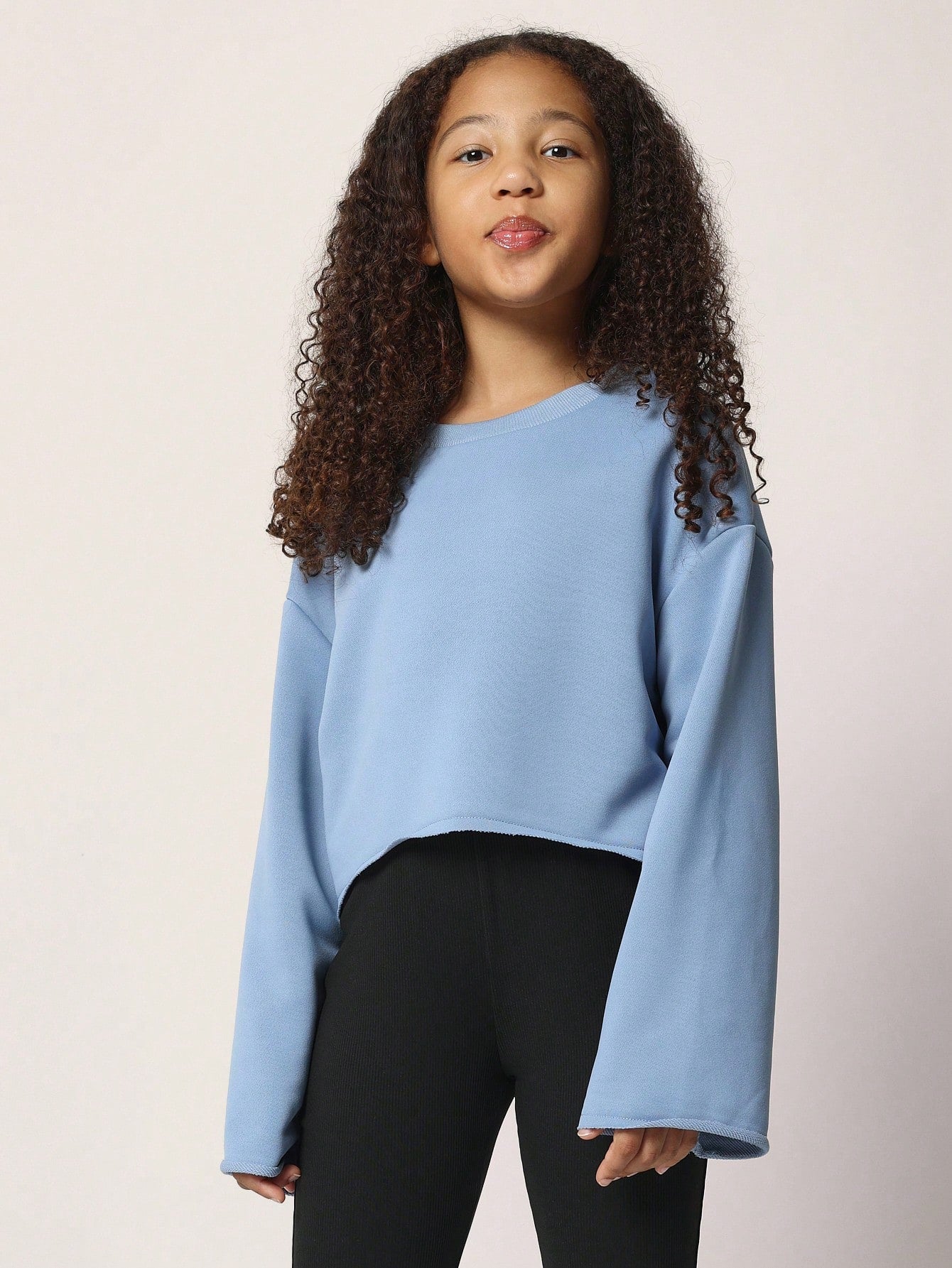 Tween Girls Crop Fit Flare Sleeves Essential Sweatshirt