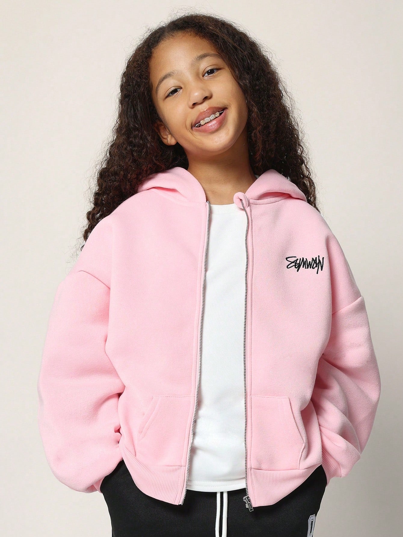 Tween Girls Regular Fit Carpenter Zip Through Hoodie With Small Embroidery