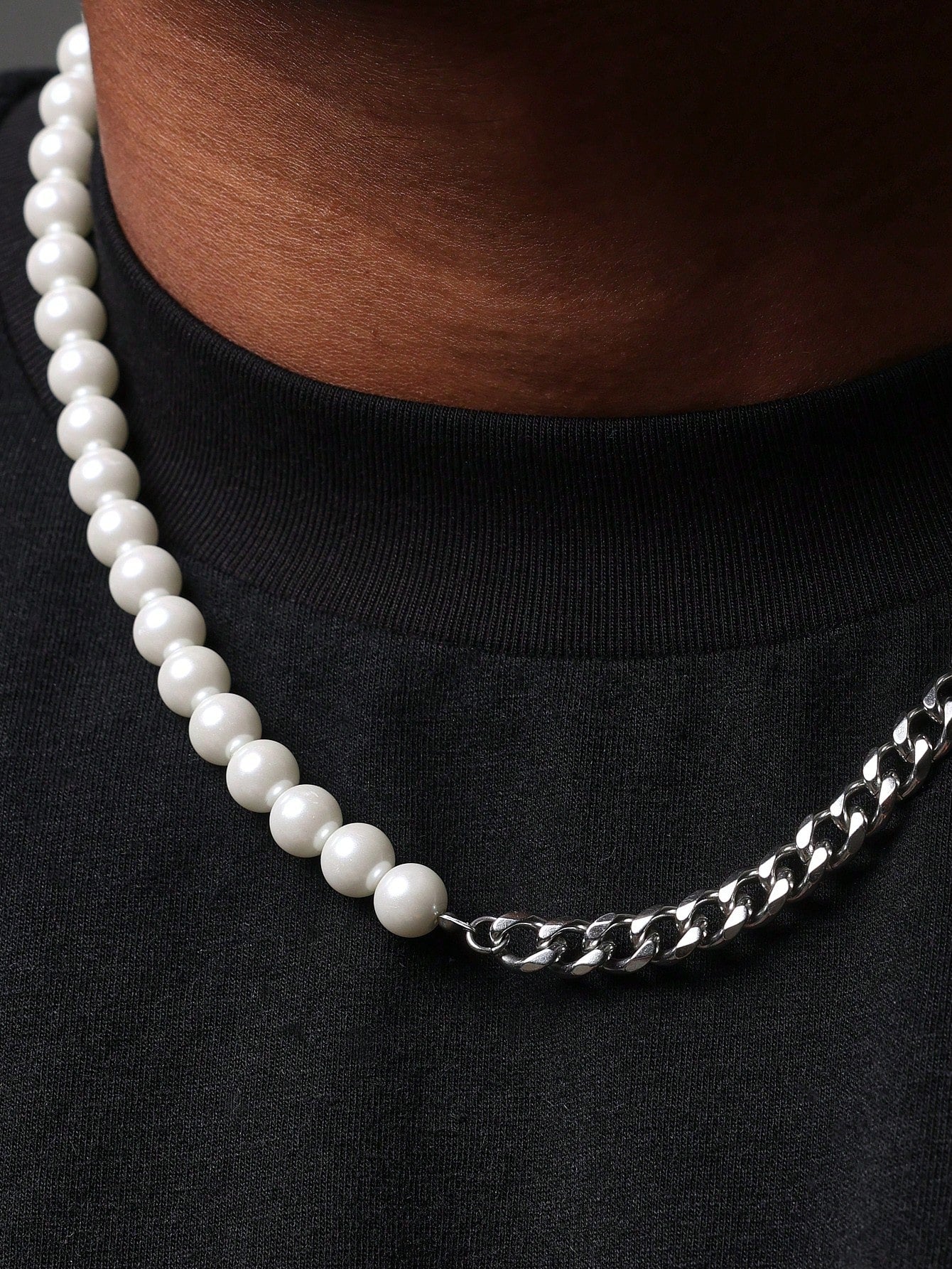 White Pearl Beaded & Chain Plated Necklaces