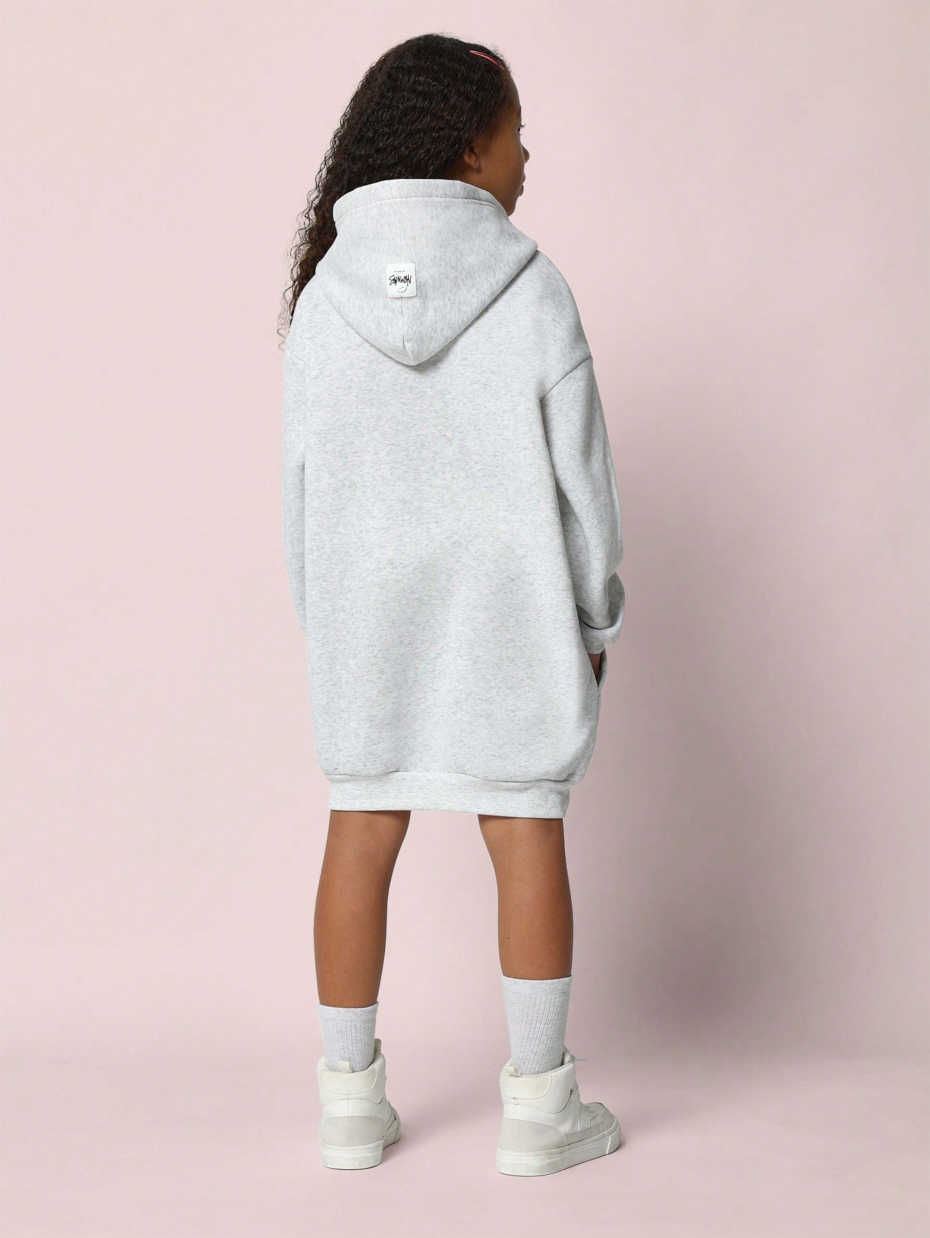 Tween Girls Oversized Hoodie Dress With Front Graphic Print