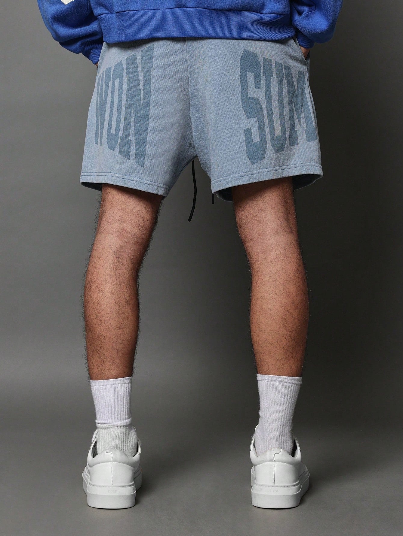 Drop Crotch Washed Short With Letter Graphic Print