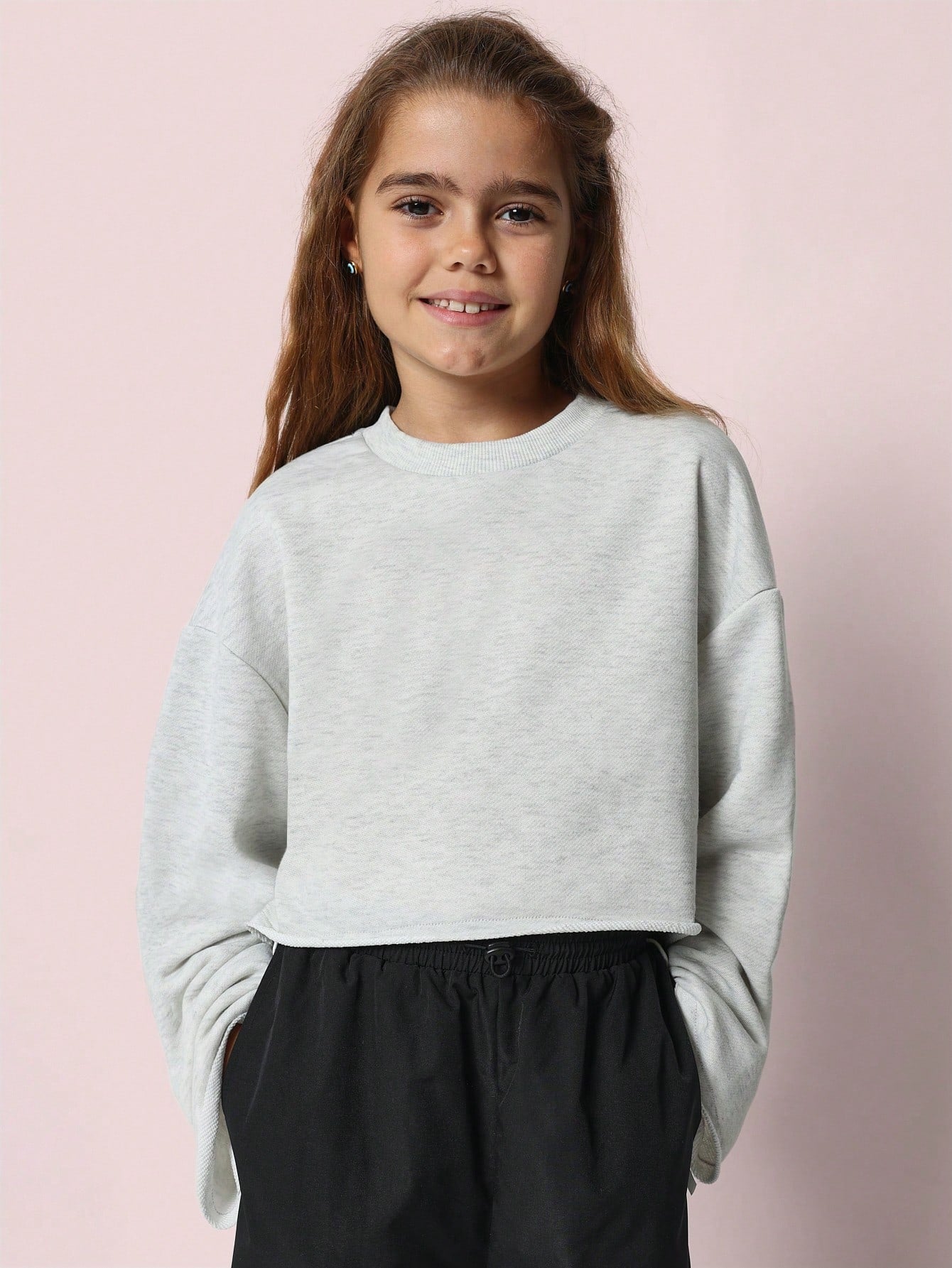 Tween Girl Crop Fit Flare Sleeves Essential Sweatshirt