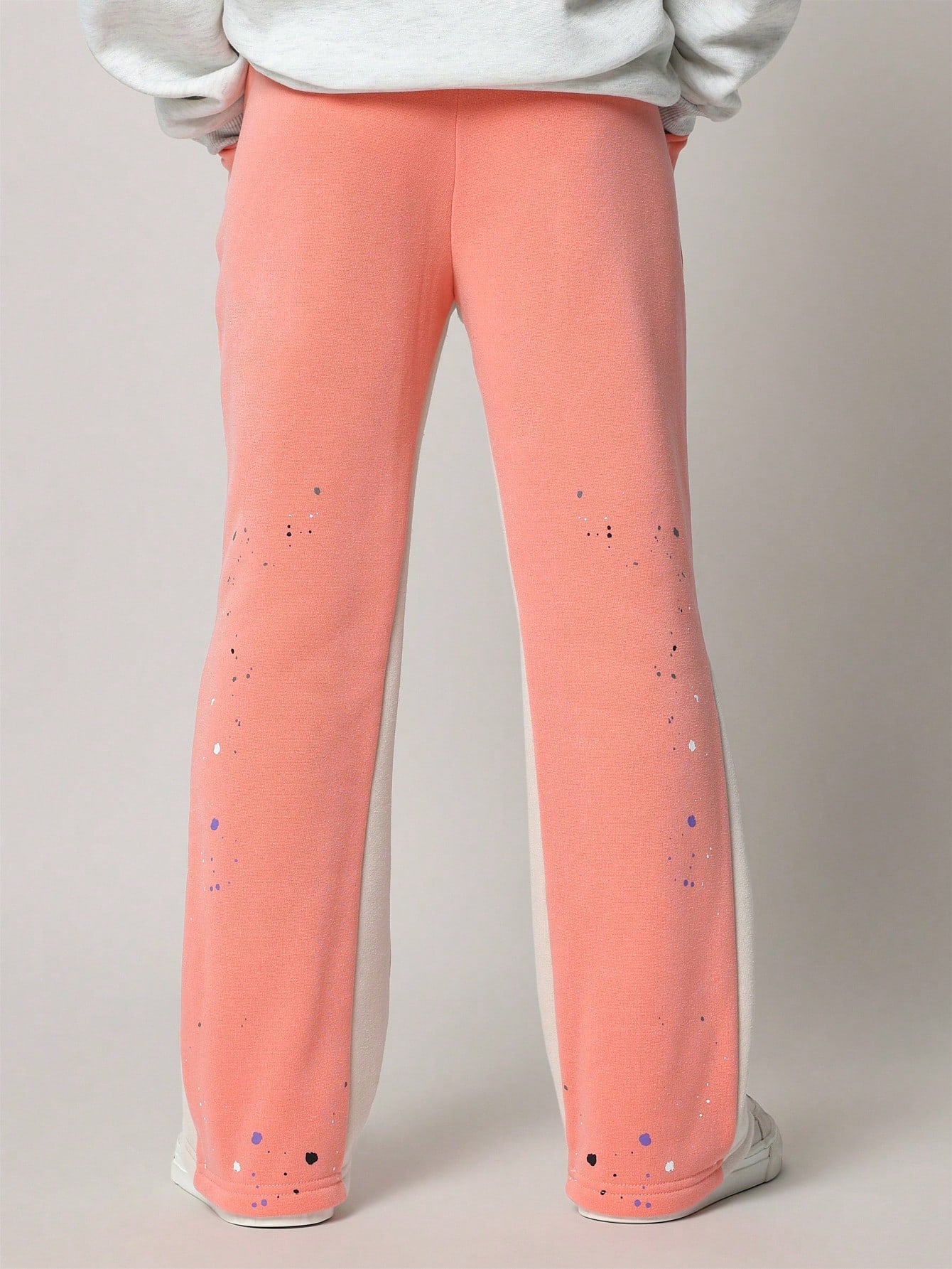 Tween Girl Flare Fit Contrast Colour Side Panel Sweatpants With Splatter Paint