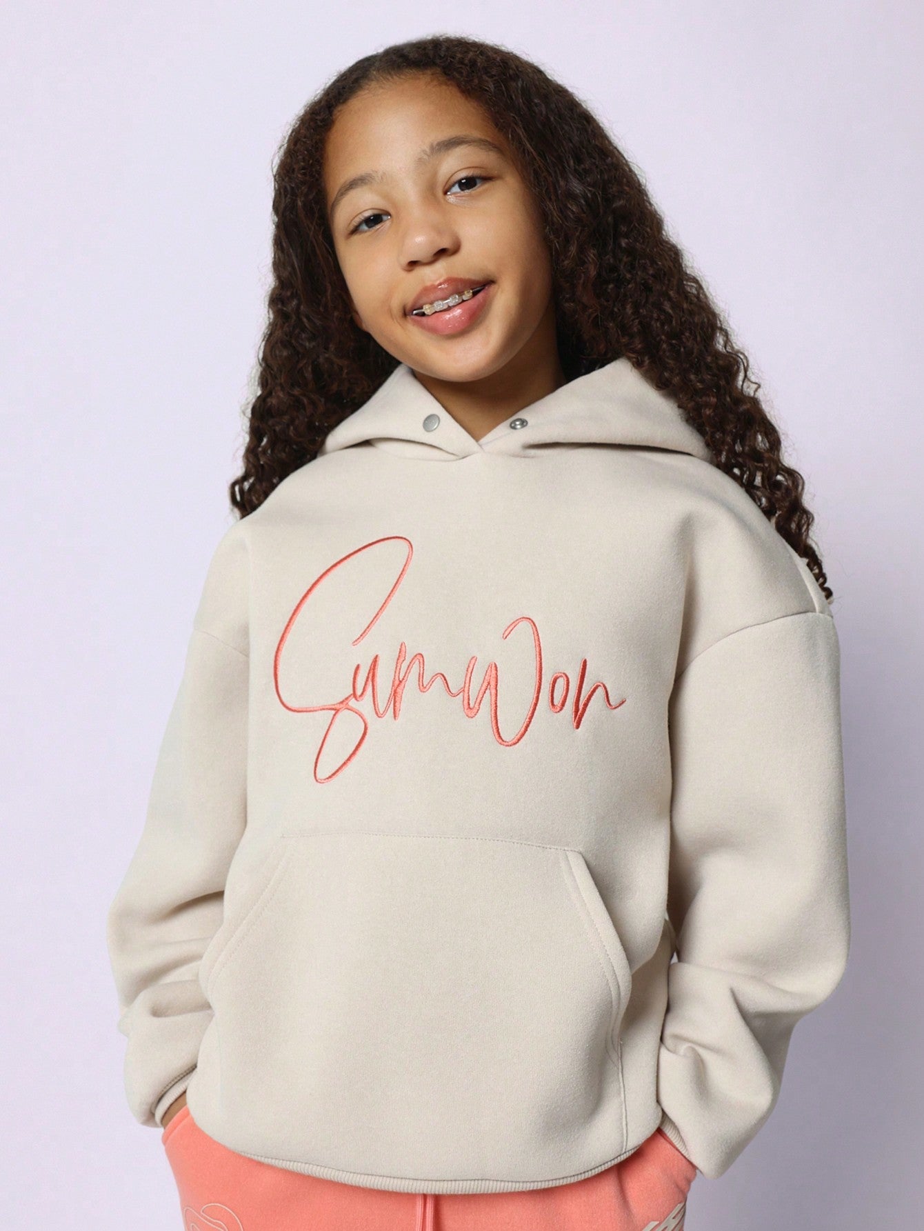 Tween Girls Overhead Hoodie With Embroidery