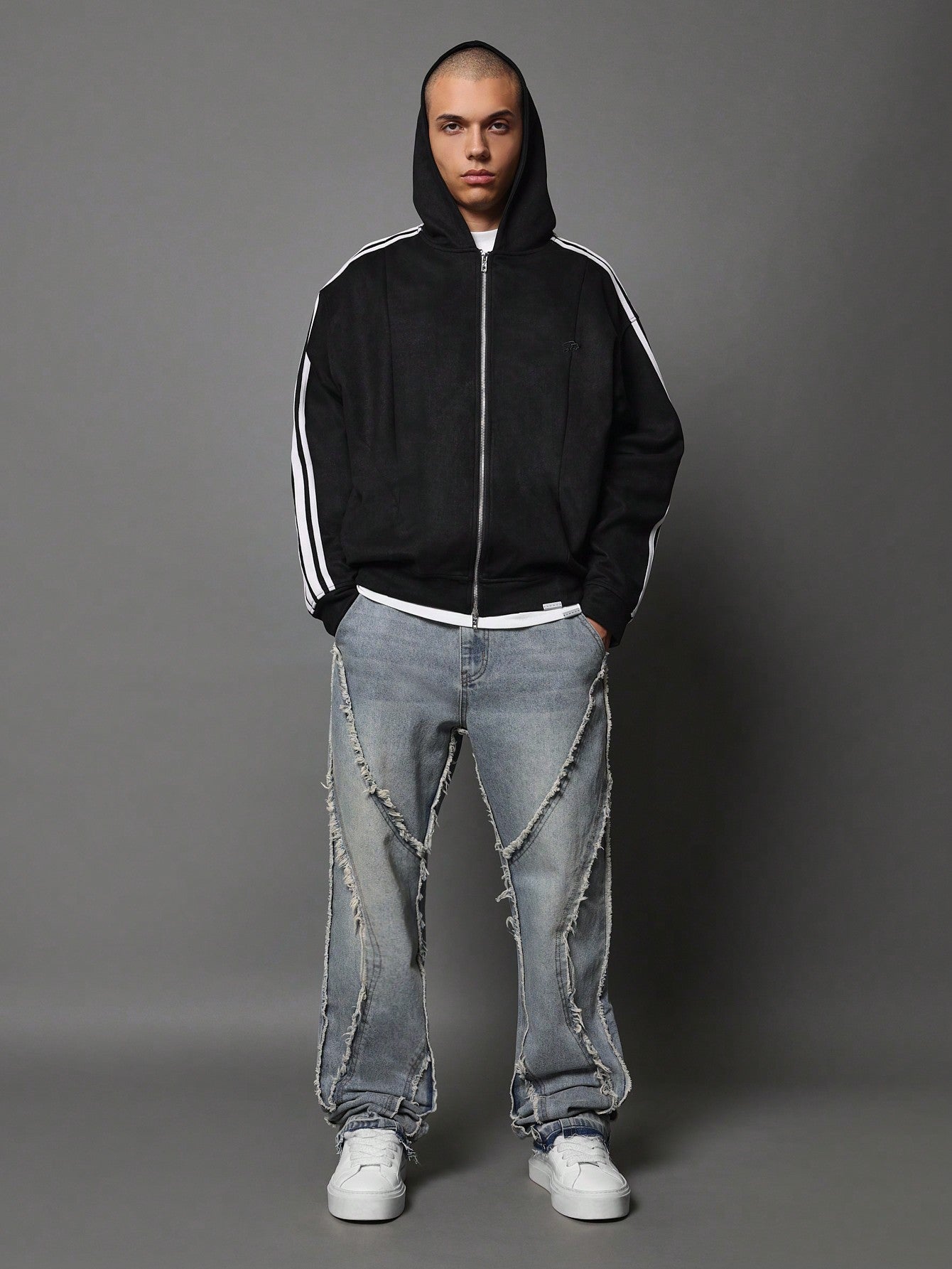 Regular Fit Zip-Up Hoodie With Side Tape