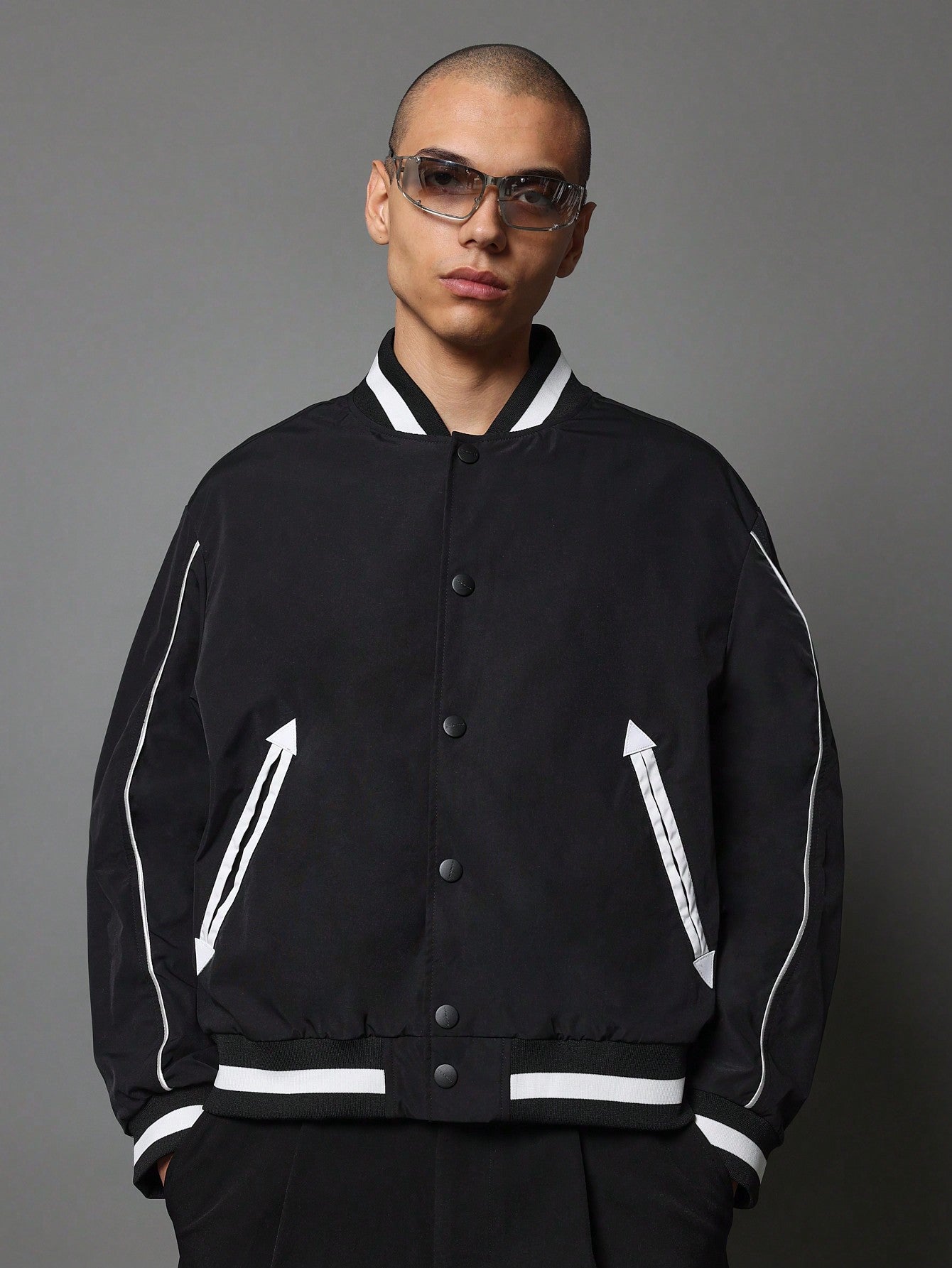 Regular Fit Nylon Souvenir Jacket With Piping