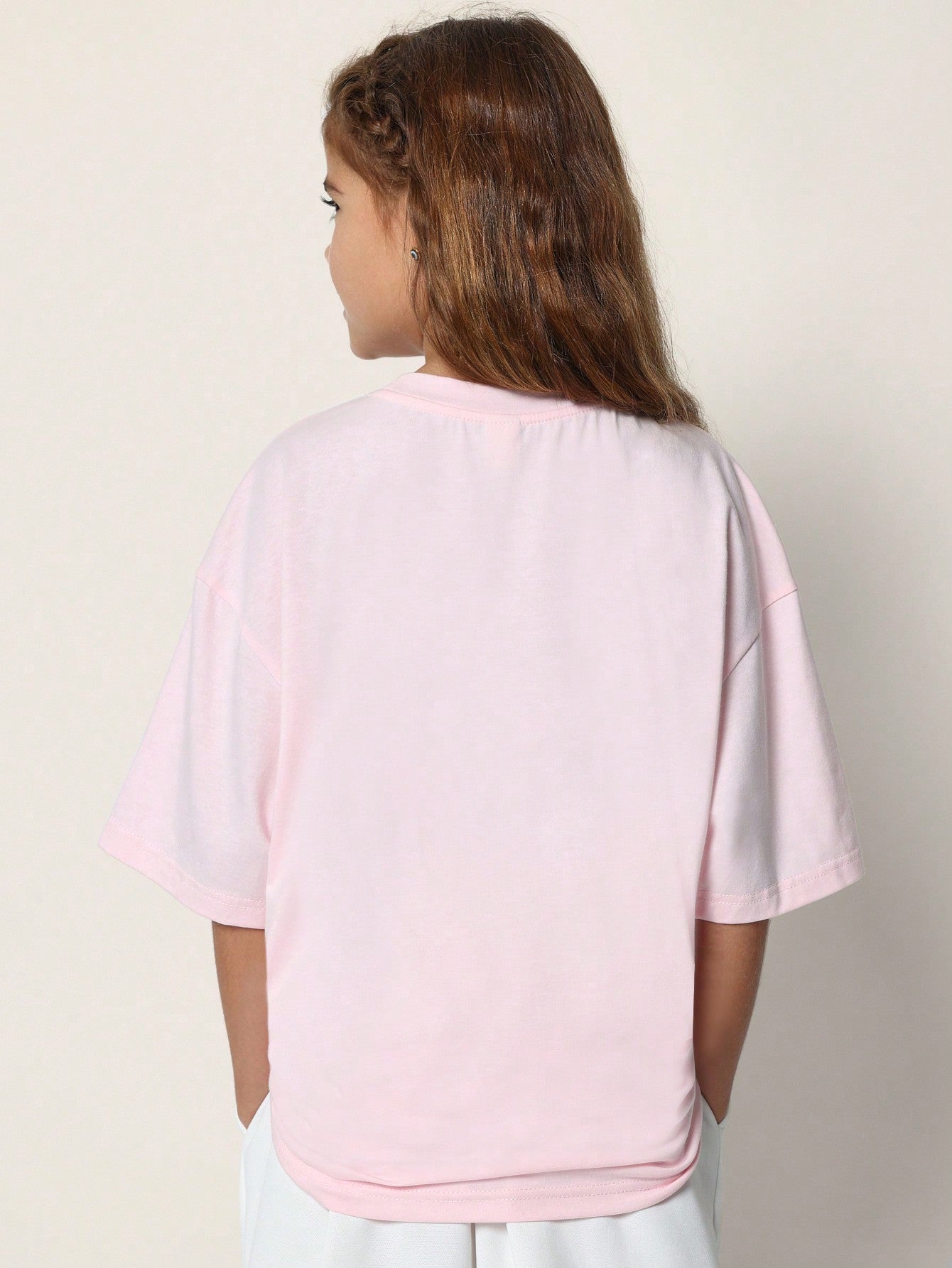 Tween Girls Oversized Pink Tee With Cherry Graphic Print