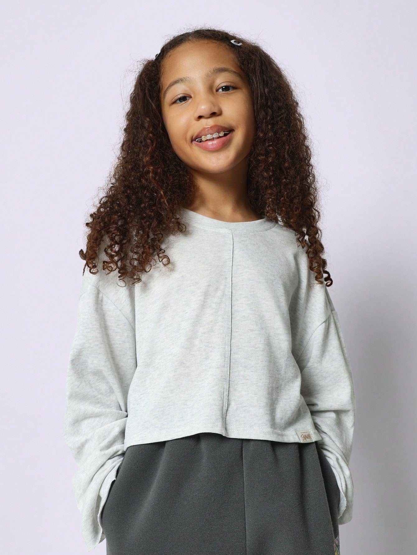 Tween Girls Crop Long Sleeve Essential Tee With Seam