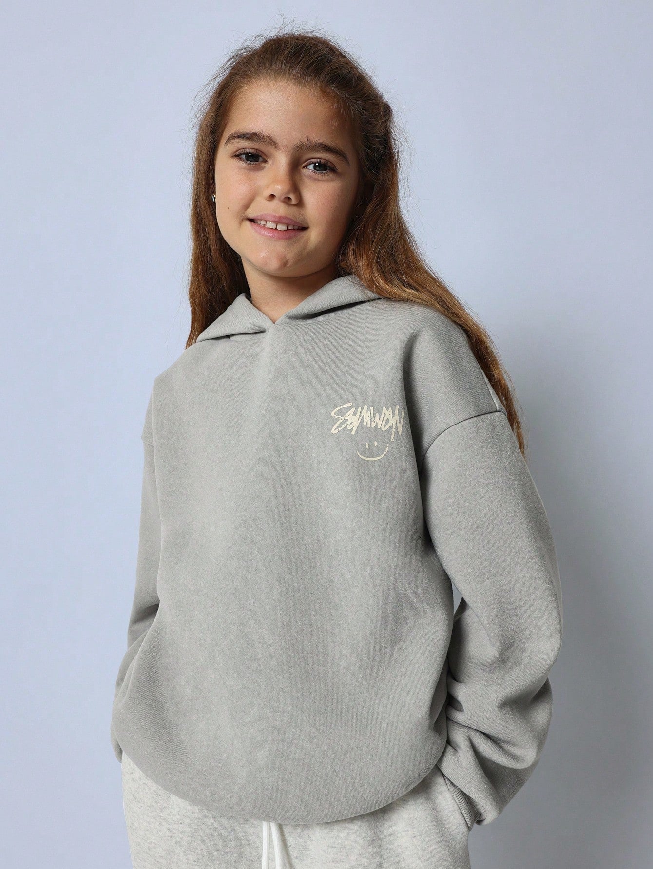 Tween Girls Comfy Grey Overhead Essential Hoodie With Graffiti Graphic Print