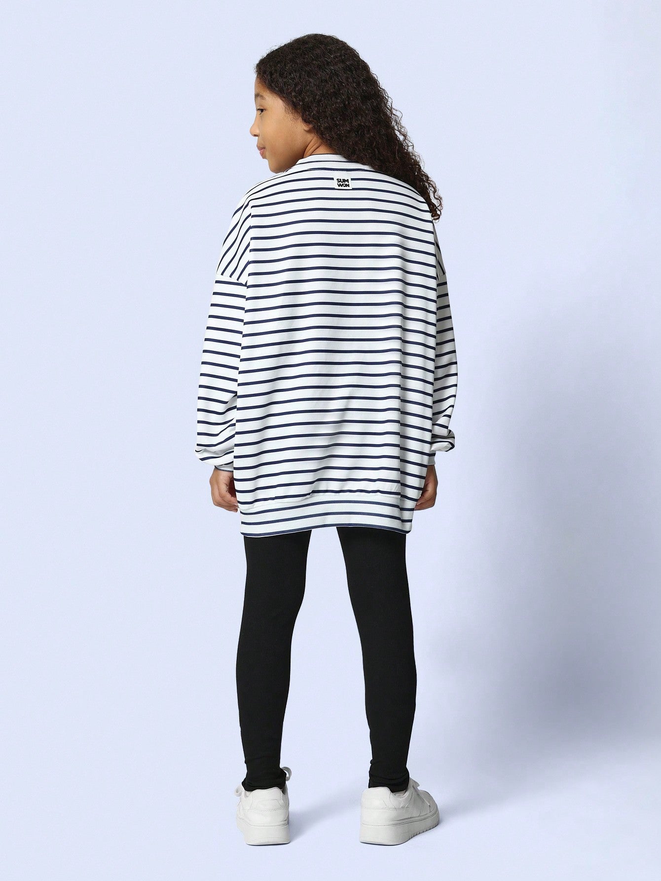 Tween Girls Relaxed Stripe Crew Neck Long Sleeve Embroidery & Graphic Print Tee And Legging 2 Piece Set