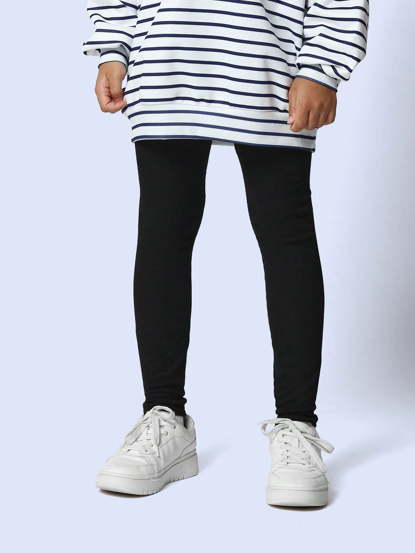 Tween Girls Relaxed Stripe Crew Neck Long Sleeve Embroidery & Graphic Print Tee And Legging 2 Piece Set