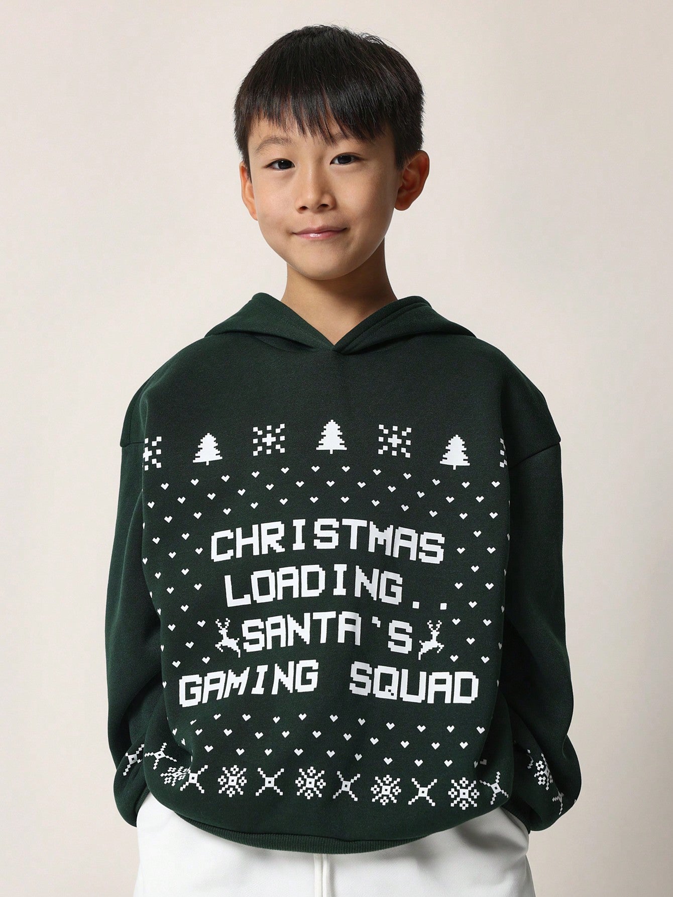 Tween Boys Comfy Regular Fit Overhead Hoodie With Christmas Slogan Graphic Print