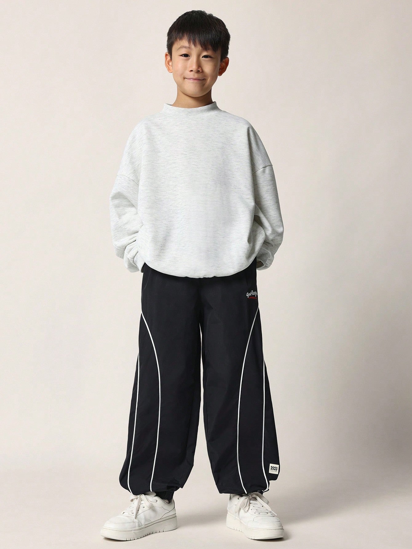 Tween Boys Loose Fit Baggy Nylon Pant With Seam & Piping Detail