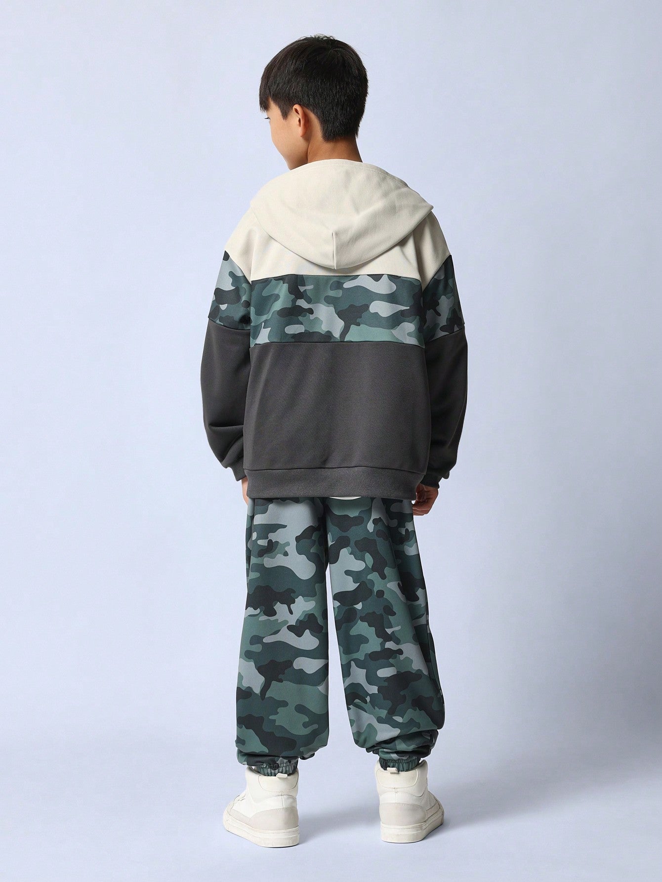 Tween Girls Comfy Zip-Up Camouflage Colour Block Hoodie & Camouflage Jogger 2 Piece Set