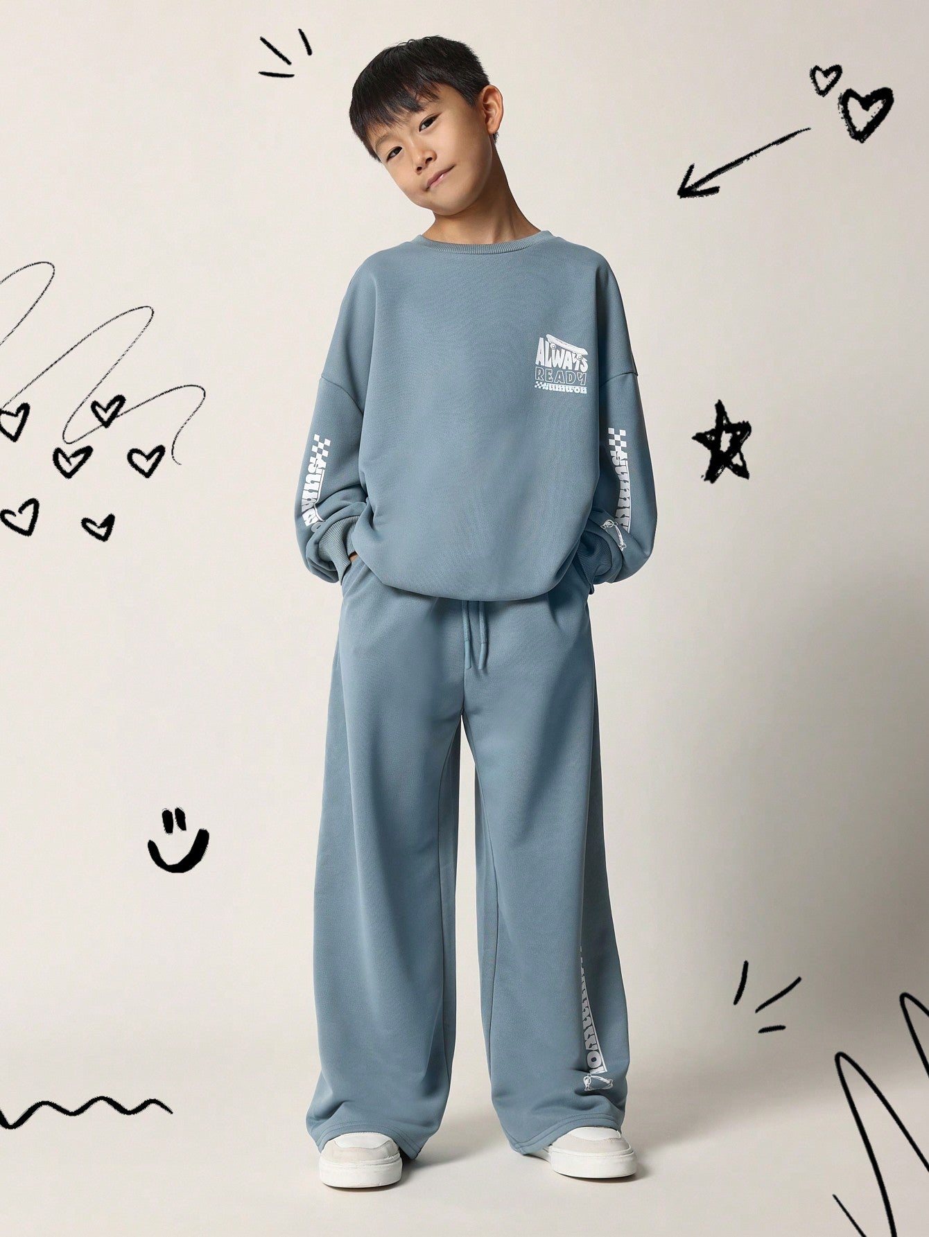 Tween Boys Relaxed Oversized Fit Sweatshirts With Loose Fit Sweatpants With Graphic Print 2 Piece Set