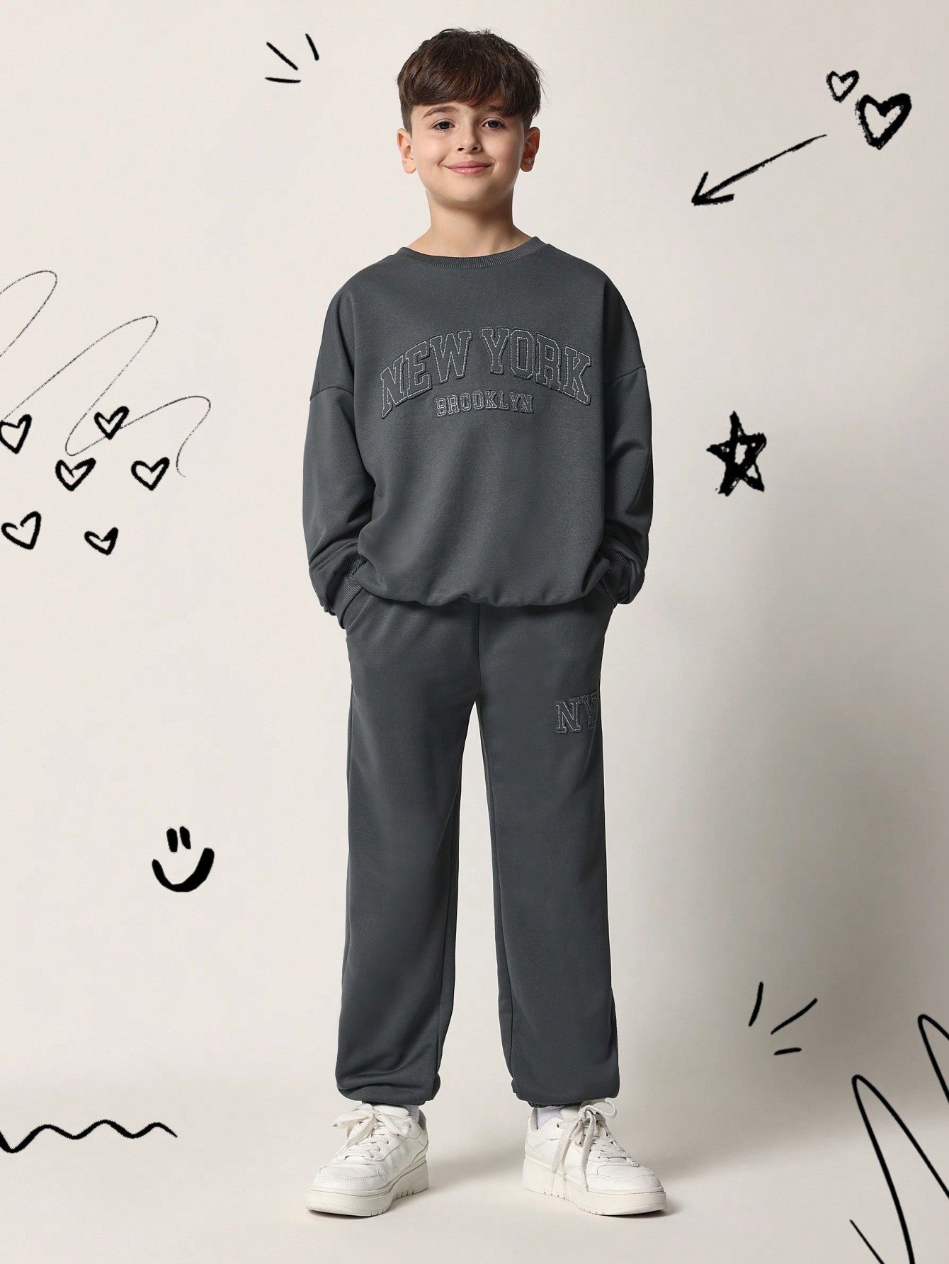 Tween Boys Comfy Crew Neck Sweatshirt And Jogger With New York Brooklyn Graphic Print 2 Piece Set