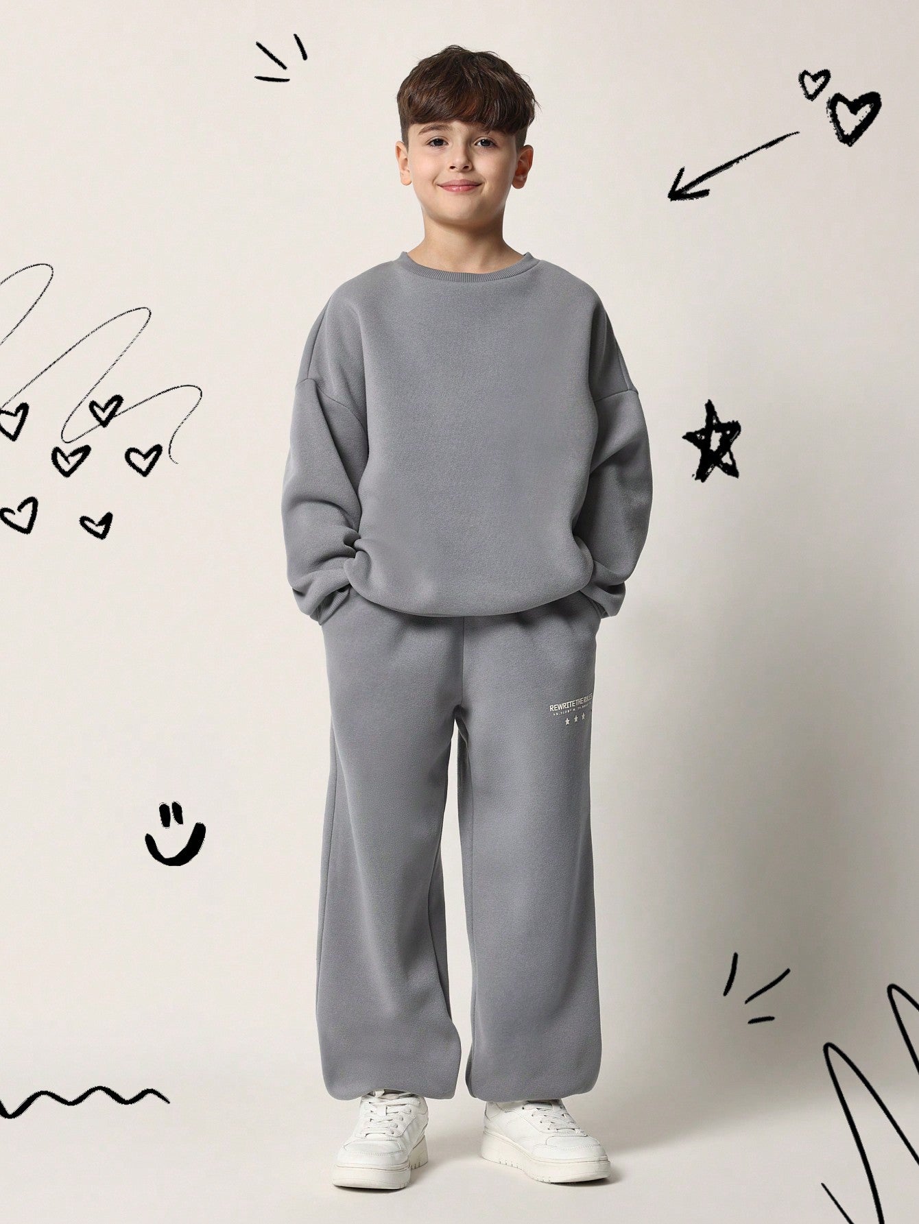 Tween Boys Comfy Regular Fit Crew Neck Sweatshirt With Graphic Print & Jogger 2 Piece Set