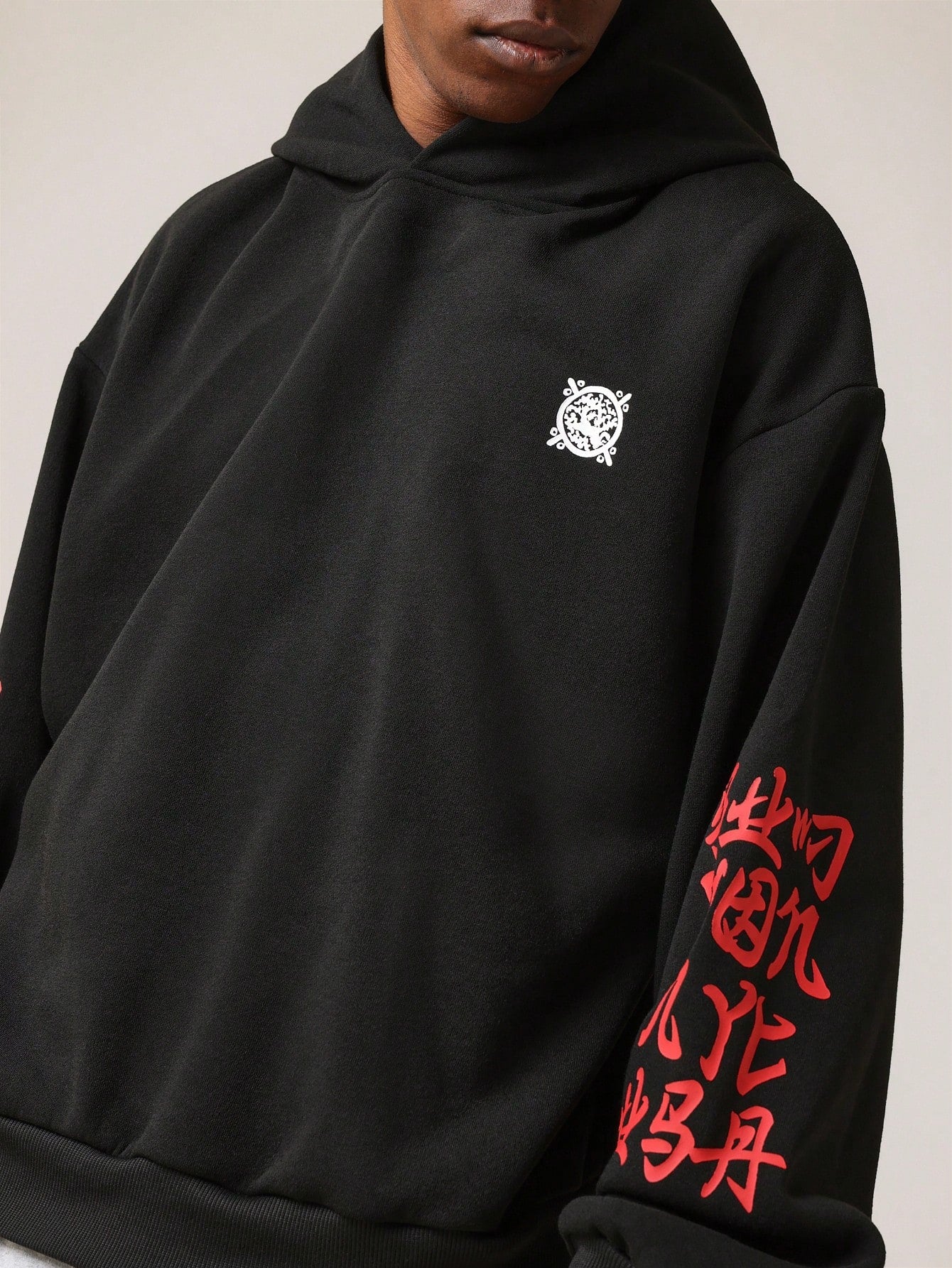 Regular Fit Overhead Hoodie With Chinese Graphic Print