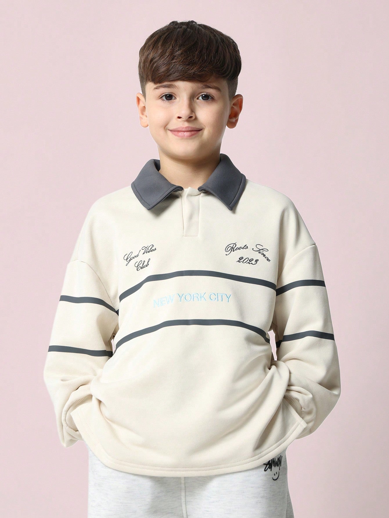 Tween Boys Relaxed Regular Long Sleeve Contrast Collar Rugby Polo Shirt