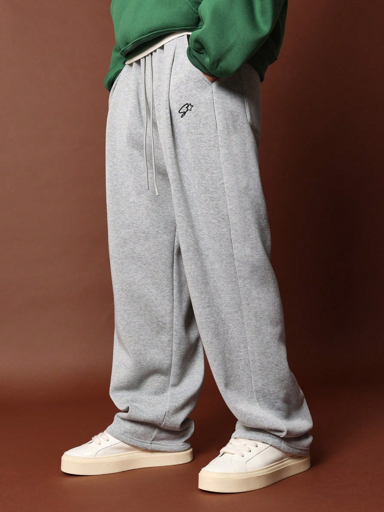 Skater Fit Sweatpants With Drawstrings & Small Embroidery