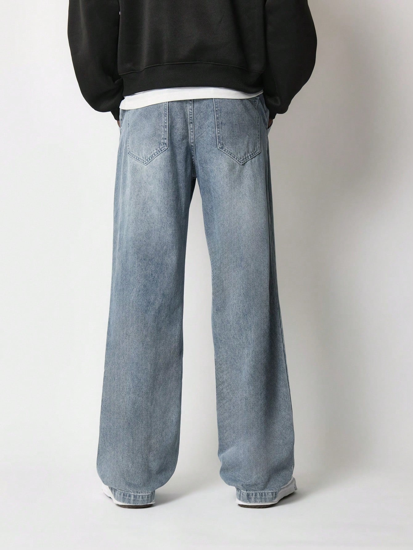 Loose Fit Washed Front Slit & Pintuck Jean