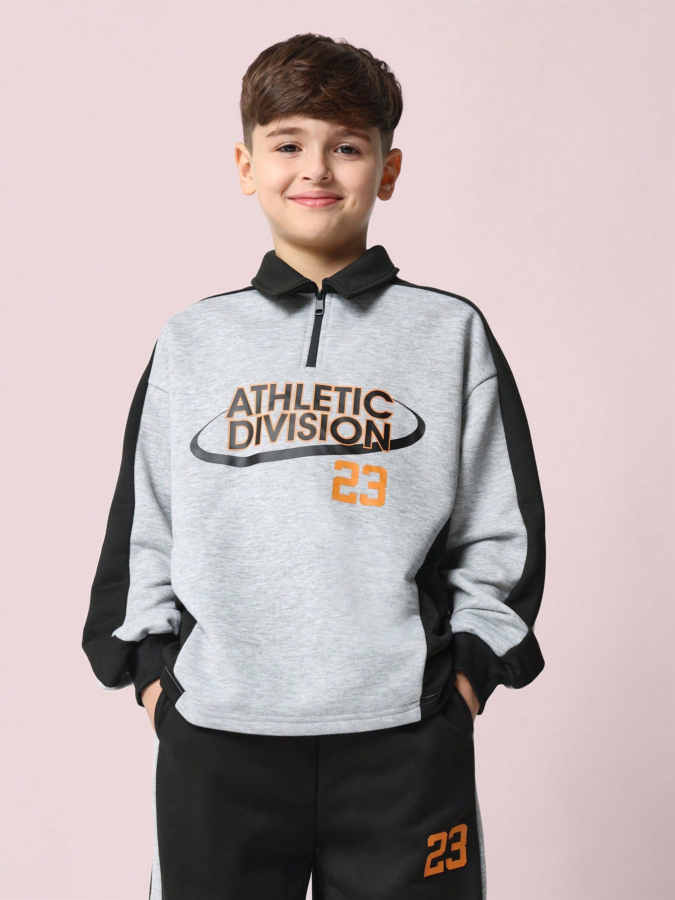 Tween Boy Relaxed Long Sleeve Colour Blocked Polo Top Shirt And Straight Fit Pant 2 Piece Set