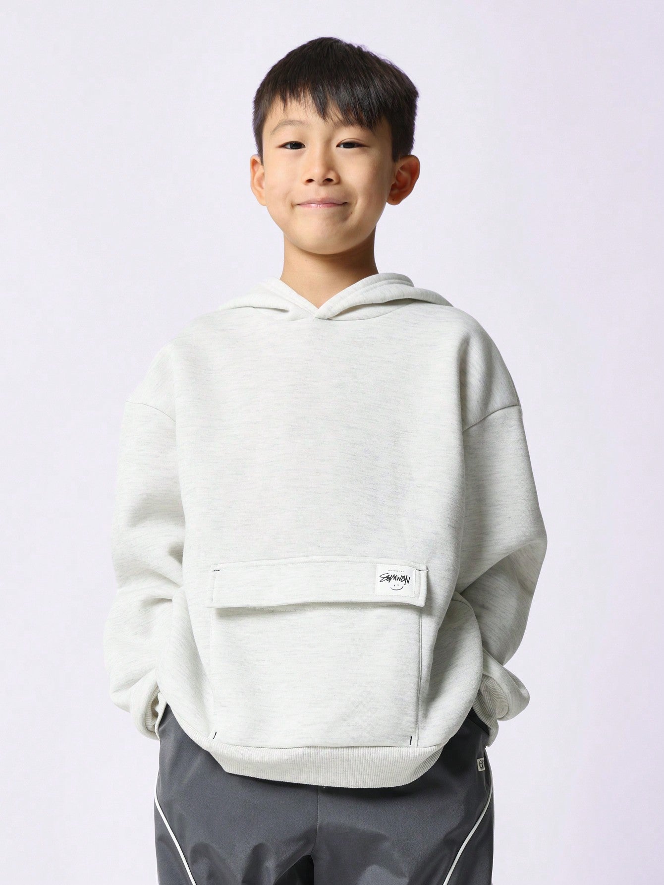 Tween Boys Comfy Grey Marl Overhead Hoodie With Large Patch Pocket