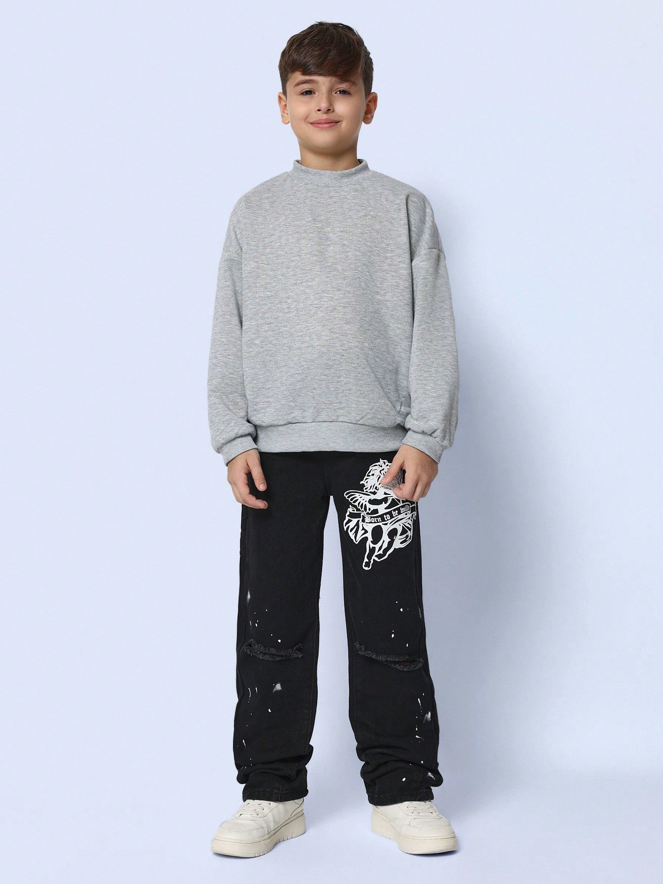 Tween Boys Flare Fit Graphic Printed Jean With Splatter Paint