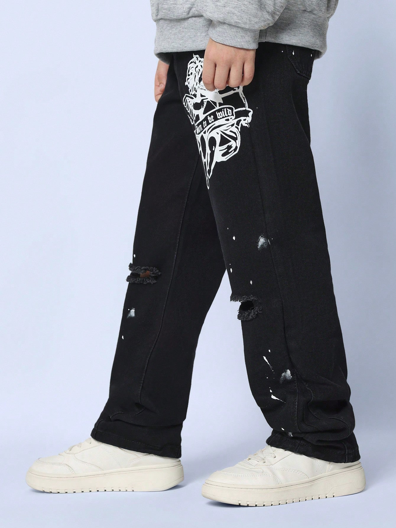 Tween Boys Flare Fit Graphic Printed Jean With Splatter Paint